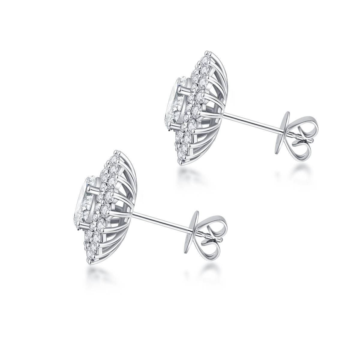 1.8 Carat Total Weight Double Halo Oval Cut Lab Grown Diamond Stud Earrings