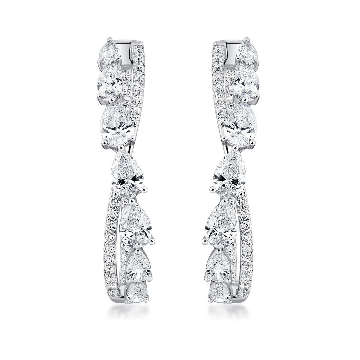 4.8 Carat Total Weight Pear Cut Lab Grown Diamond Double Row Crossover Inside-Out Hoop Earrings-Light Mark