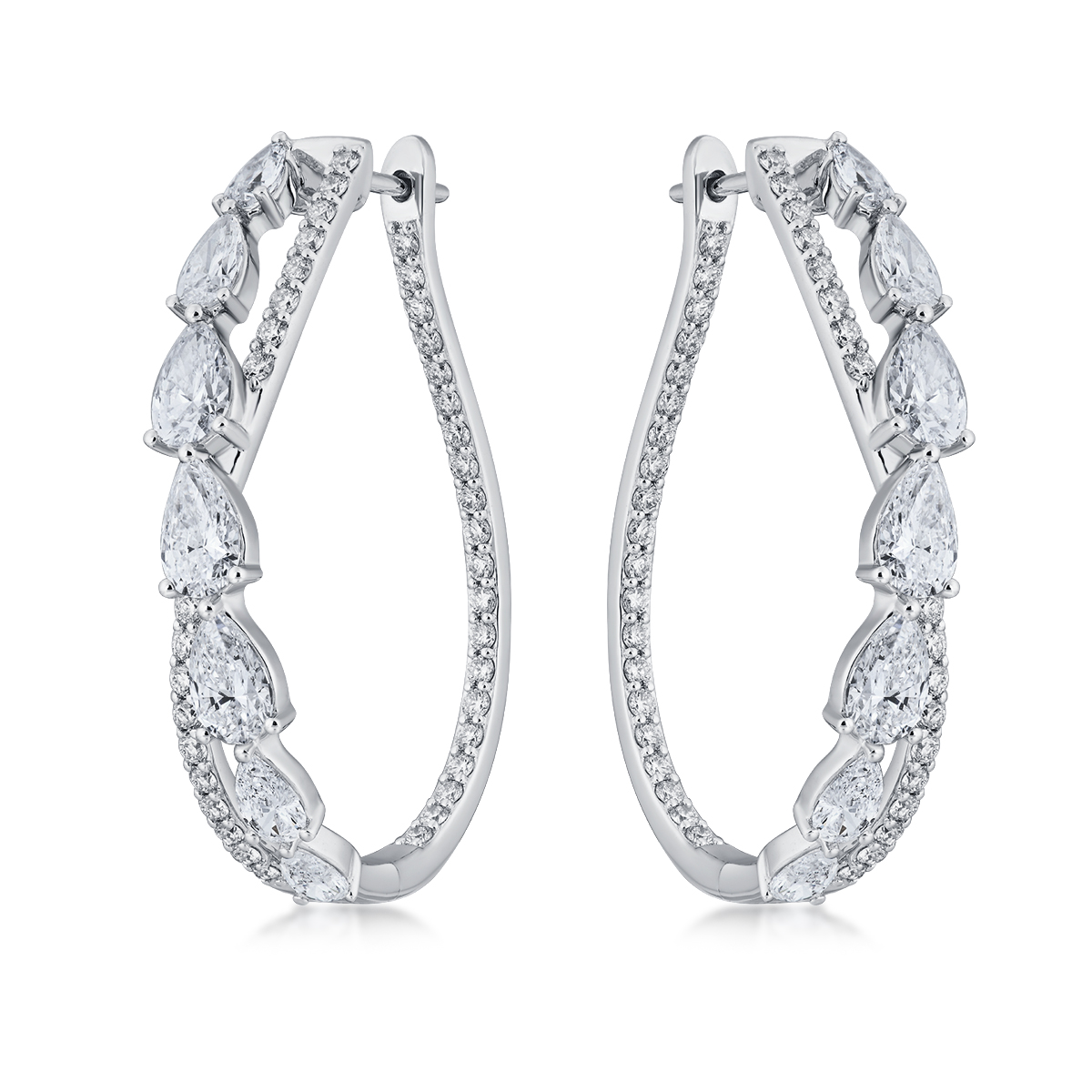 4.8 Carat Total Weight Pear Cut Lab Grown Diamond Double Row Crossover Inside-Out Hoop Earrings-Light Mark