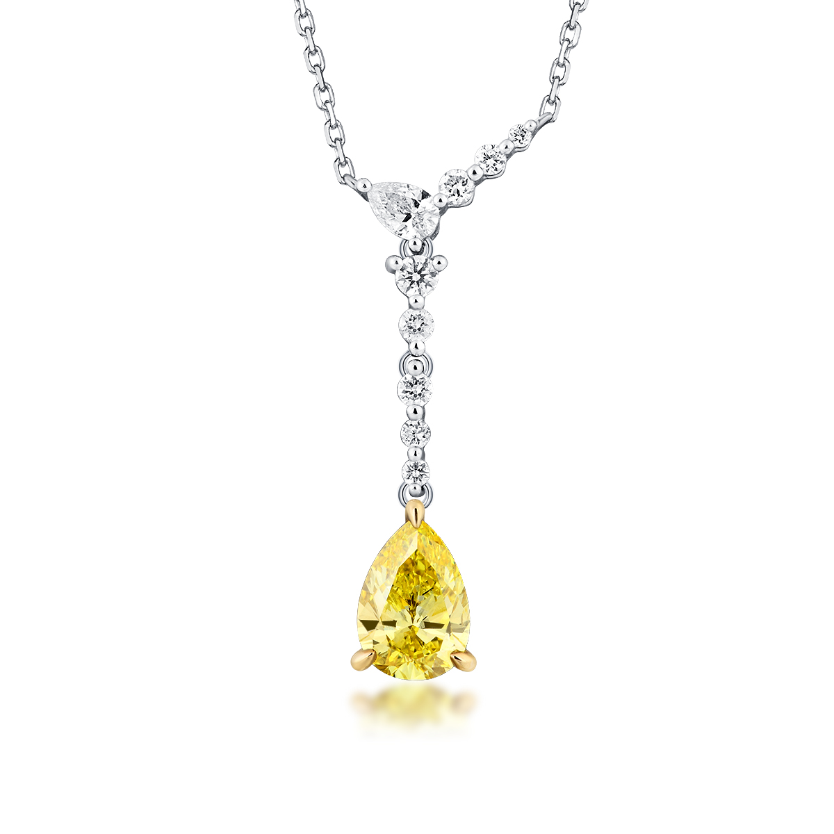 1.1 Carat Total Weight Pear Cut Yellow and White Lab Grown Diamond Teardrop Pendant Necklace-Light Mark