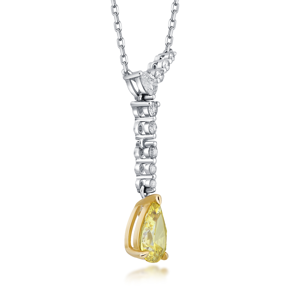 1.1 Carat Total Weight Pear Cut Yellow and White Lab Grown Diamond Teardrop Pendant Necklace-Light Mark
