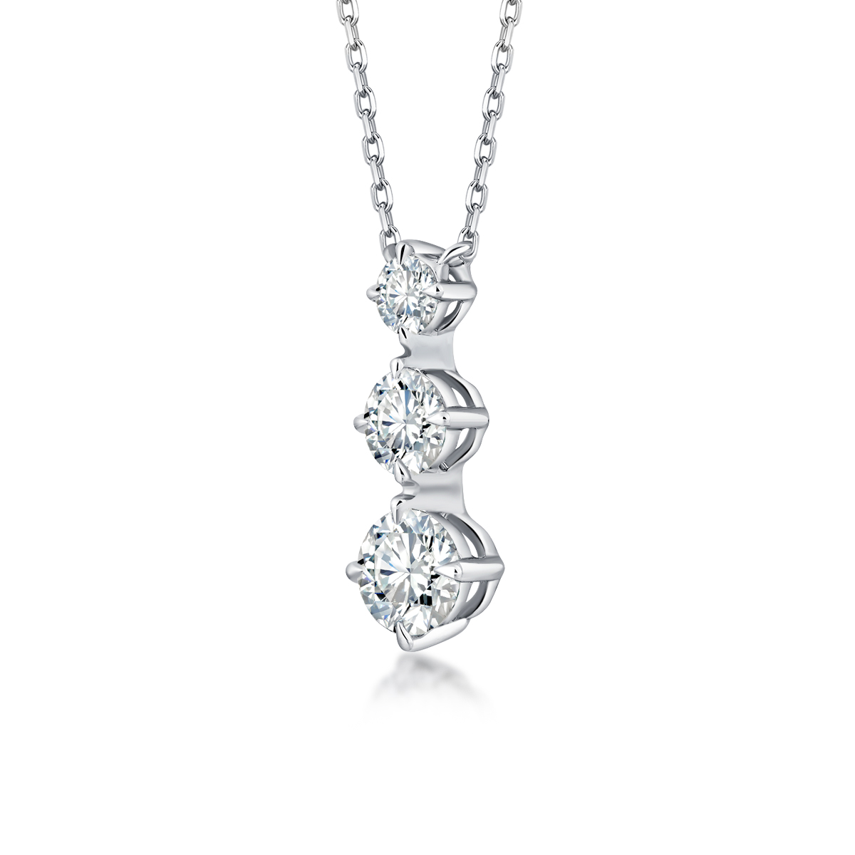 0.7 Carat Total Weight 3 Stone Linear Lab Grown Diamond Pendant Necklace (Chain Incl.)