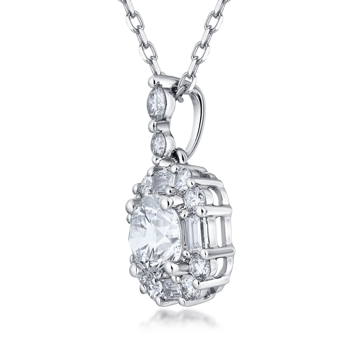 1 Carat Total Weight Cluster Halo Round Cut Geometric Shape Pendant Chain Necklace in 18k White Gold