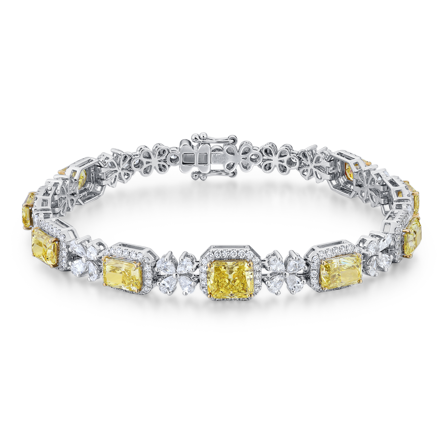 10.3 Carat Total Weight Halo Yellow Radiant Cut Lab Grown Diamond Floral Cocktail Bracelet -Light Mark