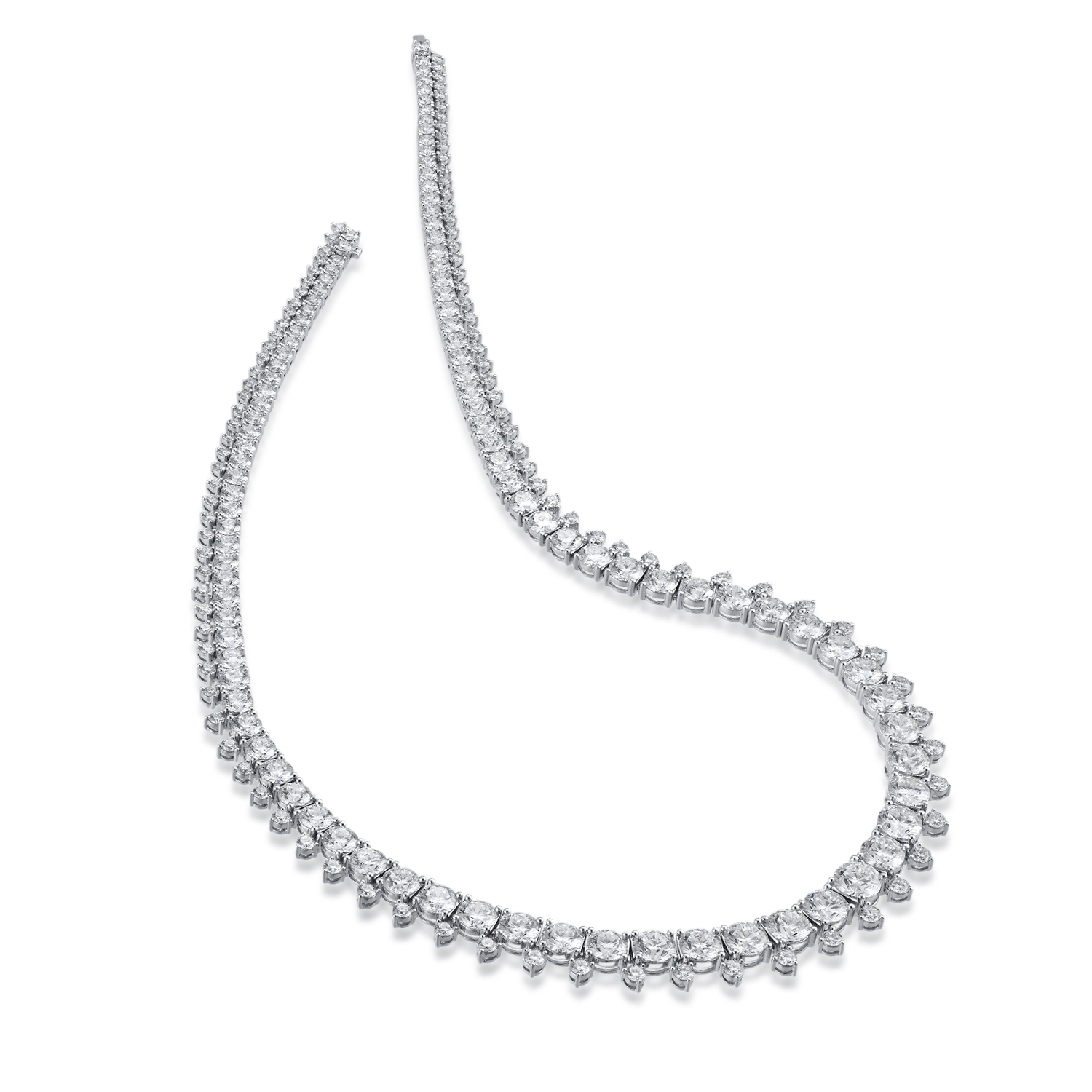 34 Carat Total Weight Graduated Round Cut Lab Grown Diamond Riviera Necklace in 18k White Gold