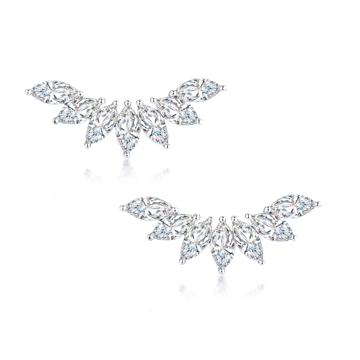 1.3 Carat Marquise Cut Invisible Set Lab Grown Diamond Seven Stone Leaf Garland Stud Earrings-Light Mark