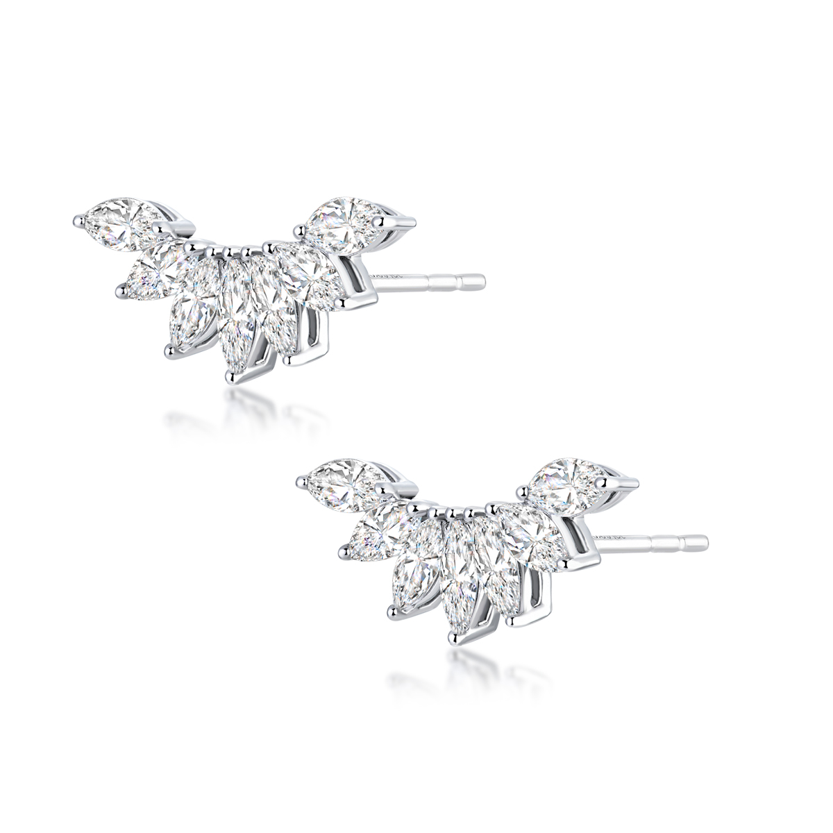 1.3 Carat Marquise Cut Invisible Set Lab Grown Diamond Seven Stone Leaf Garland Stud Earrings-Light Mark
