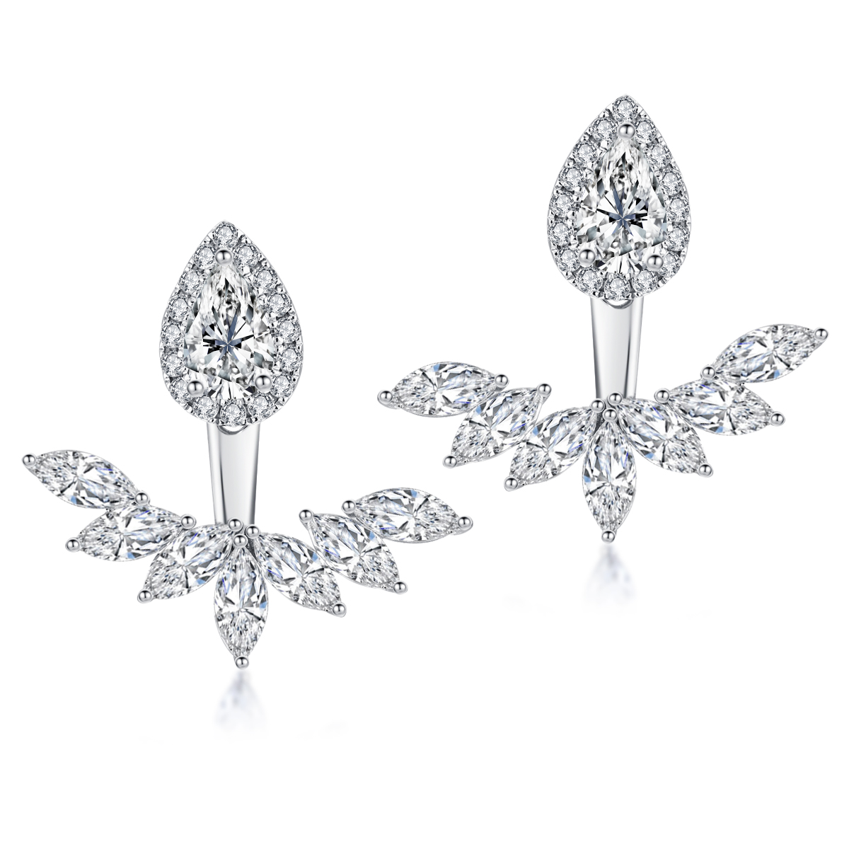 2.1 Carat Total Weight Angel Wings Lab Grown Diamond Ear Jacket Stud Earrings
