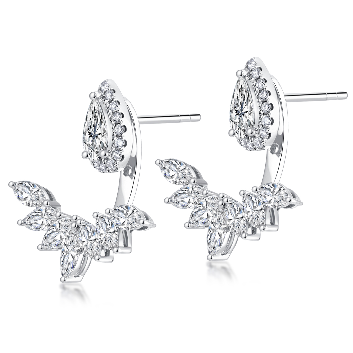 2.1 Carat Total Weight Angel Wings Lab Grown Diamond Ear Jacket Stud Earrings