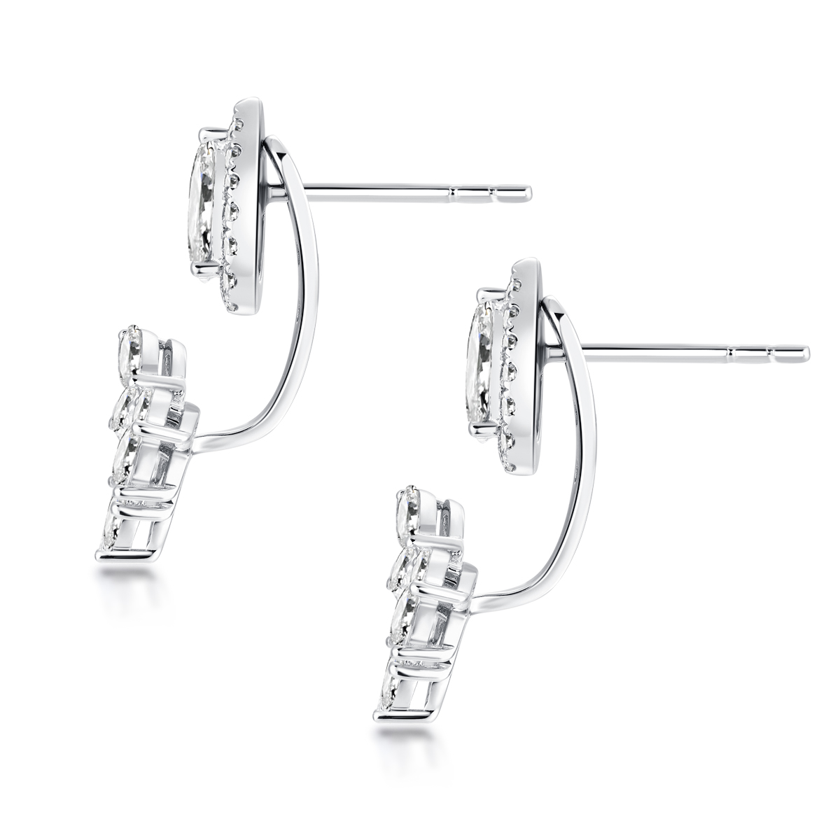 2.1 Carat Total Weight Angel Wings Lab Grown Diamond Ear Jacket Stud Earrings