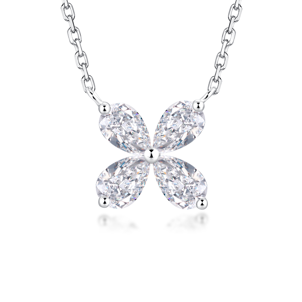 0.6 Carat Total Weight Pear Cut Lab Grown Diamond Four Petal  Butterfly Pendant Necklace