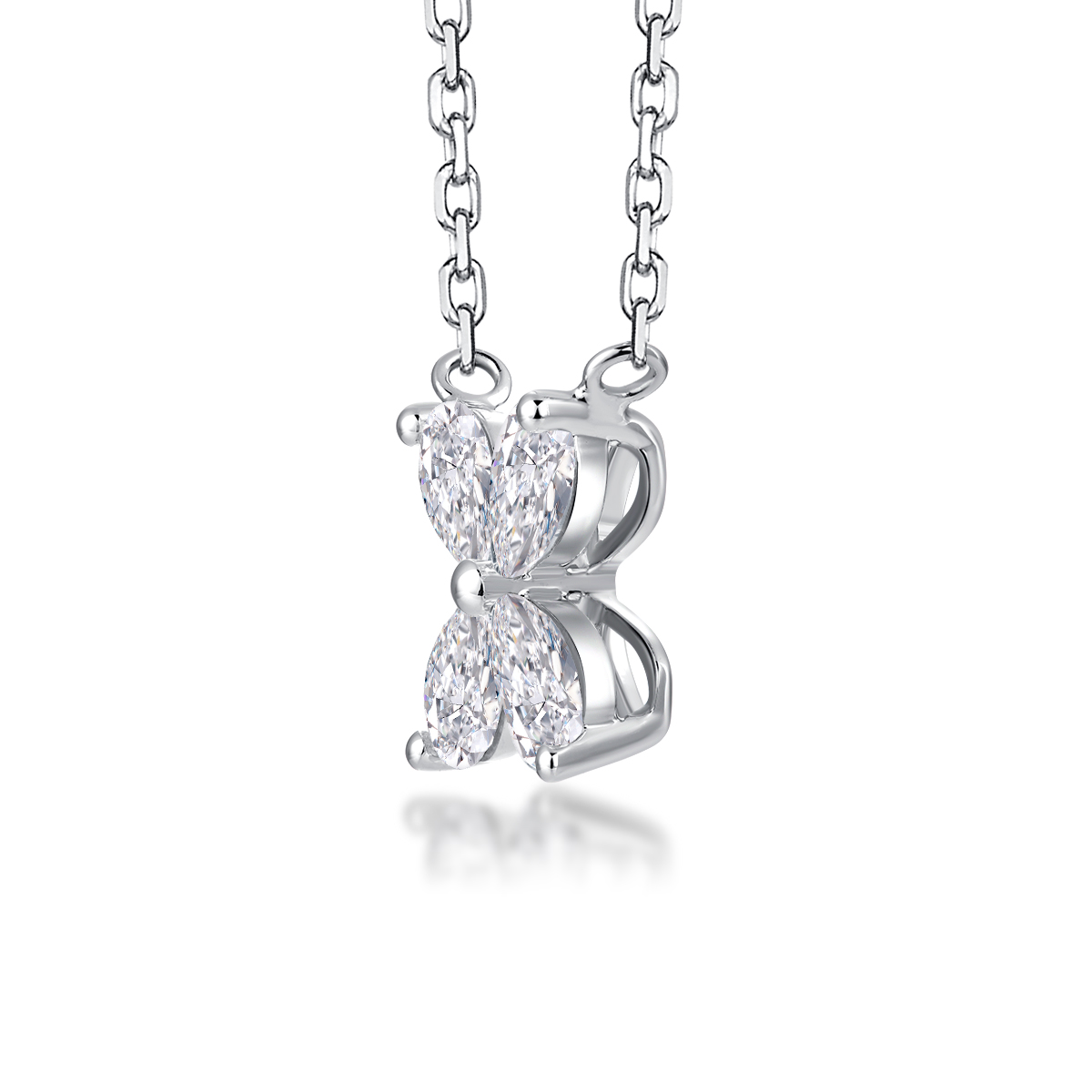 0.6 Carat Total Weight Pear Cut Lab Grown Diamond Four Petal  Butterfly Pendant Necklace