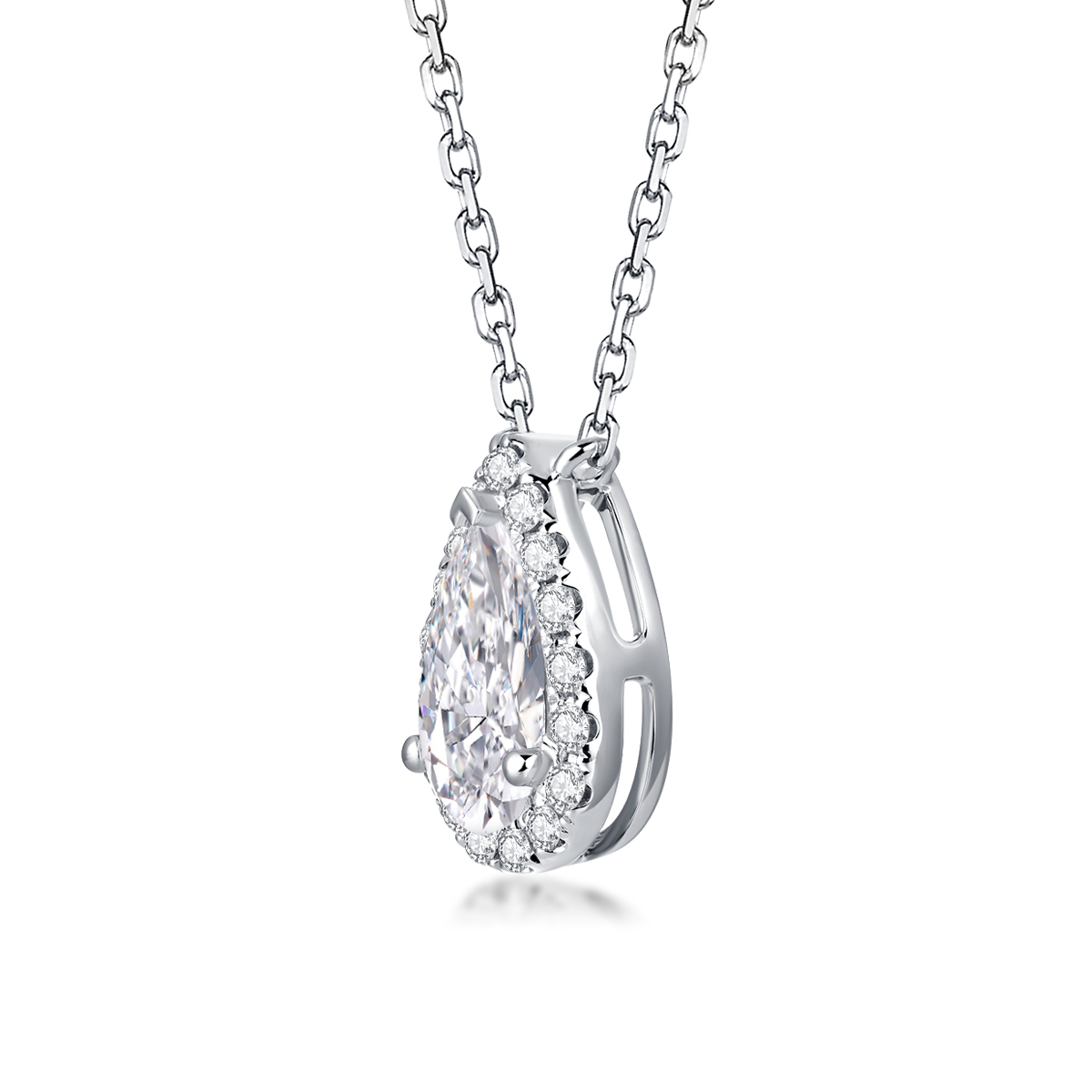 Halo Pear Cut Lab Grown Diamond Pendant Necklace in 18k Gold ( 0.6 Ct Tw)