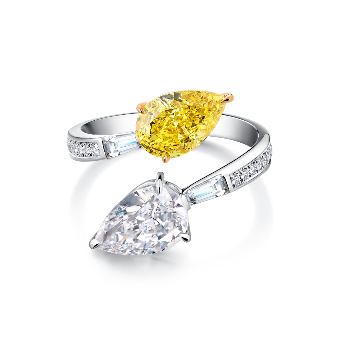 1.5 Carat Main Stone Yellow and White Lab Grown Diamond Toi Et Moi Ring in 18k Gold（3.3 Ct Tw）