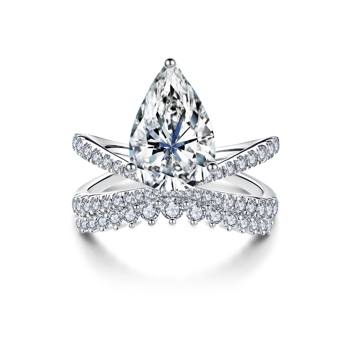 2.5 Carat Center Stone Pear Cut Lab Grown Diamond Split Shank Engagement Ring(3.1 Ct Tw)