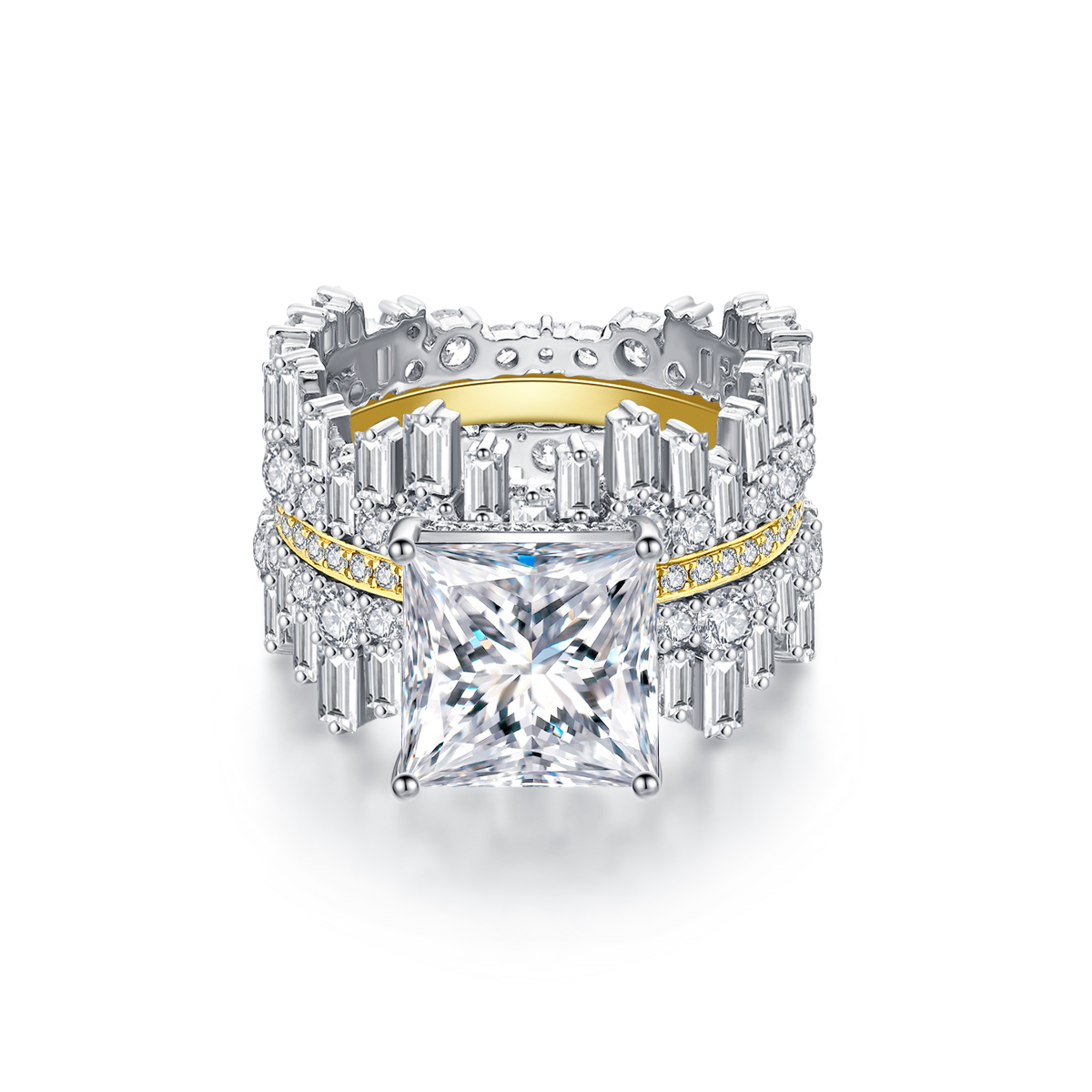4 Carat Center Stone High Luxury Princess Cut Lab Grown Diamond Modern Engagement Ring (8.5 Ct Tw)-Light Mark