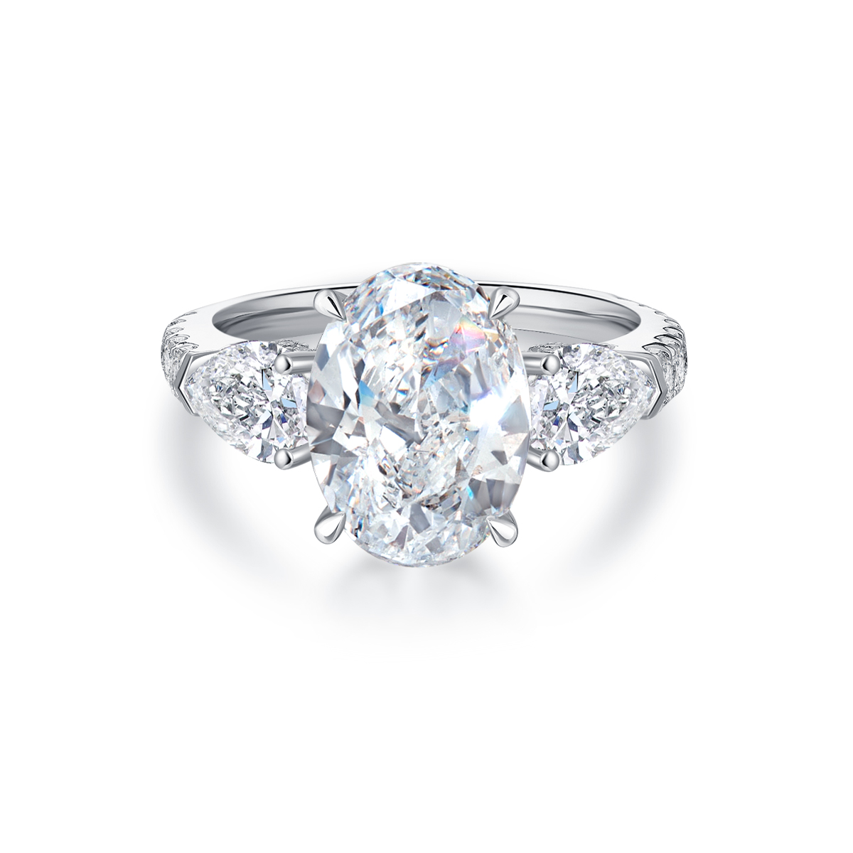 3 Carat Center Stone Oval Cut Three Stone Lab Grown Diamond Hidden Halo Engagement Ring  (4.9 Ct Tw)-Light Mark