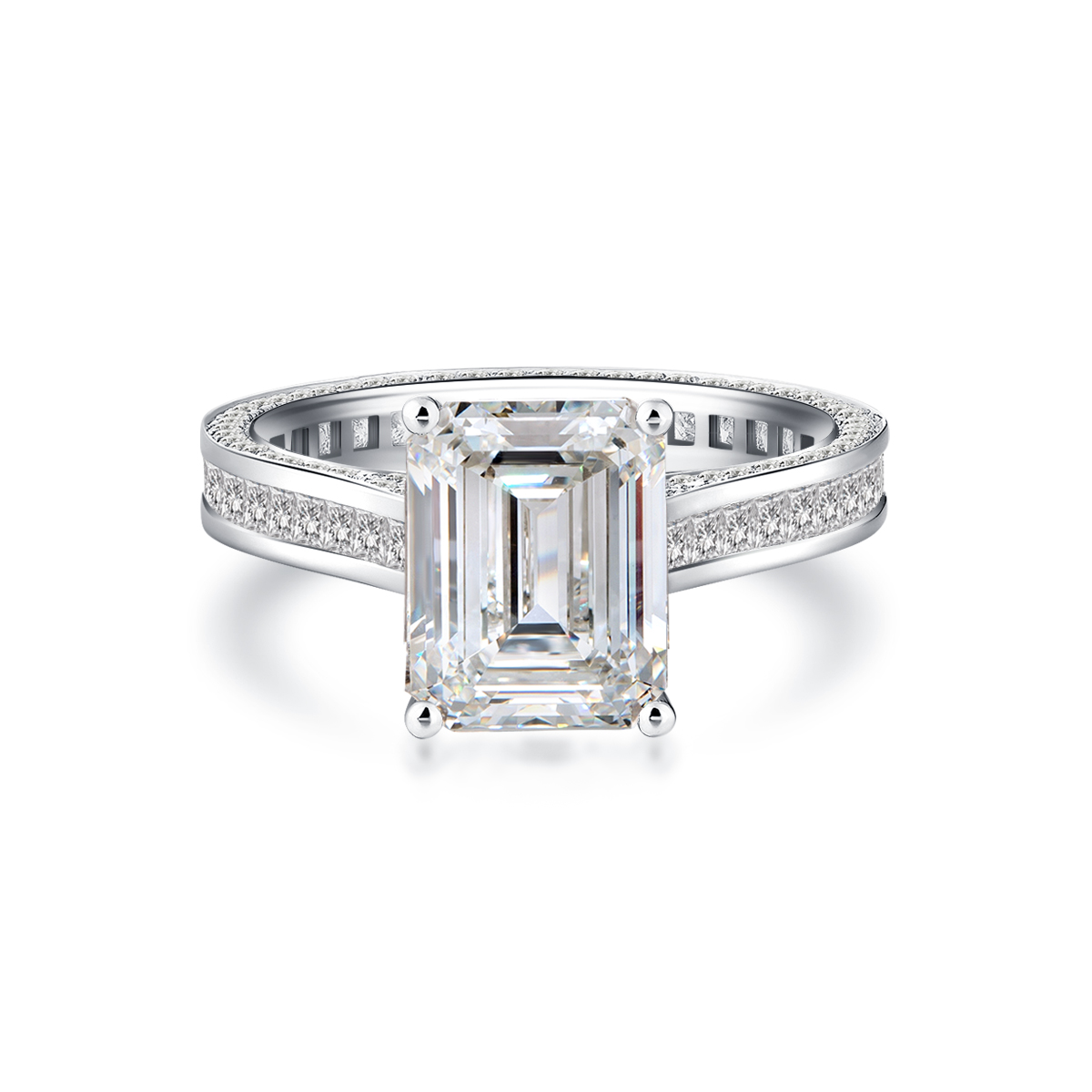 3 Carat Center Stone Emerald Cut Lab Grown Diamond Channel Set Engagement Ring (4.4 Ct. Tw)