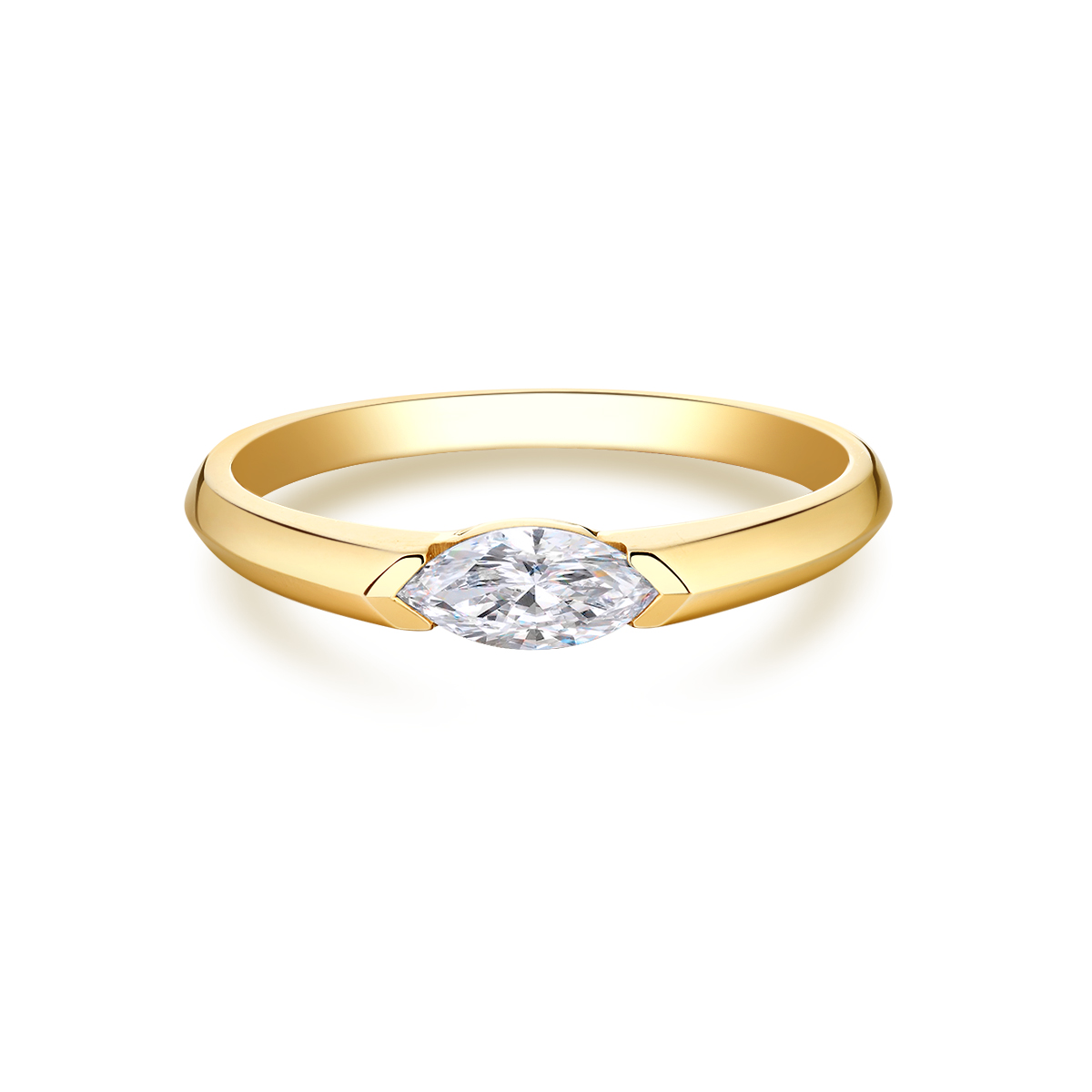 Exceptional Flush Set Marquise Cut Lab Grown Diamond Solitaire Ring in 18k Gold (0.3/ 0.5/ 1 Ct Tw)
