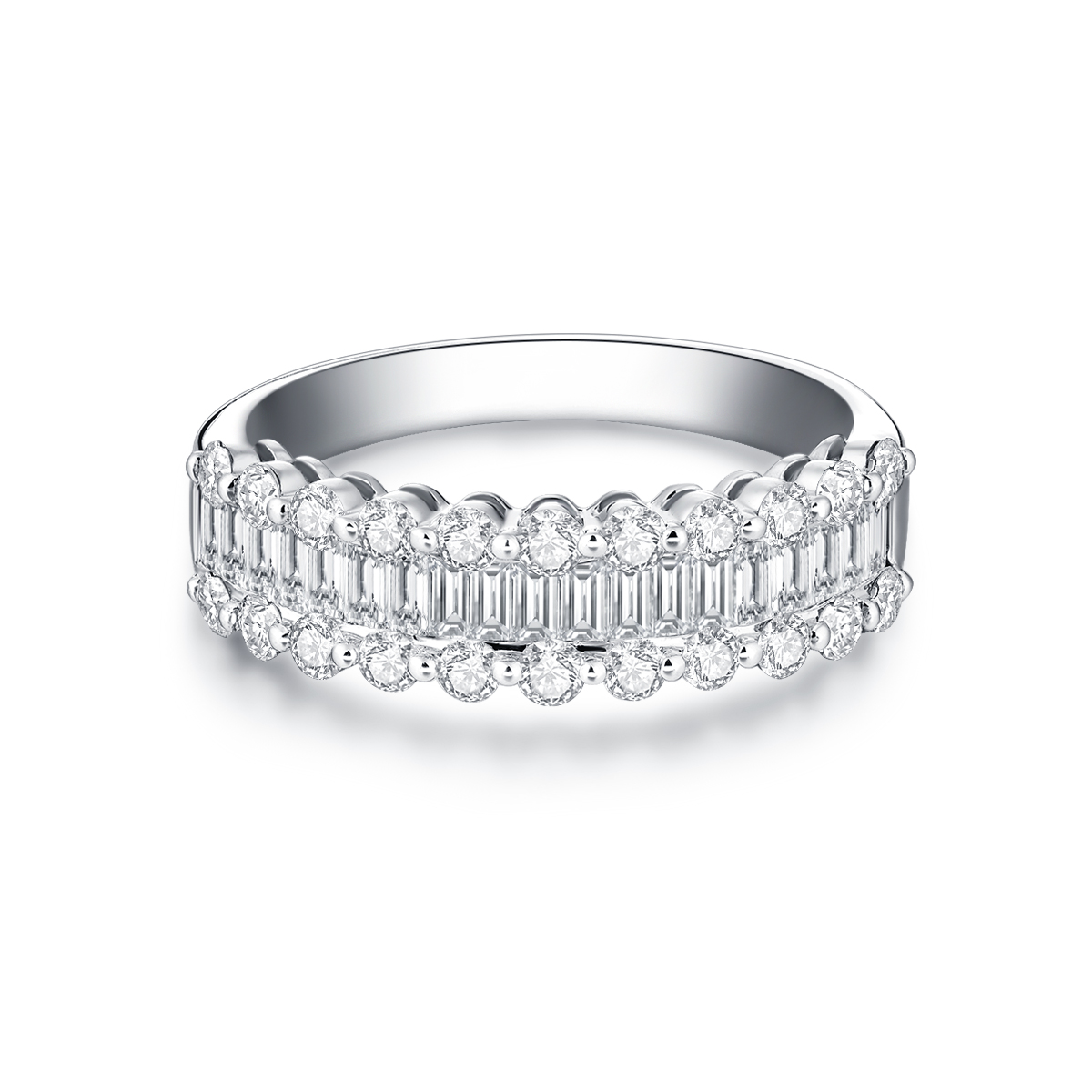 1.2 Carat Total Weight 3 Row Baguette Lab Grown Diamond Wedding Ring Half Eternity Band Ring In 18k White Gold-Light Mark