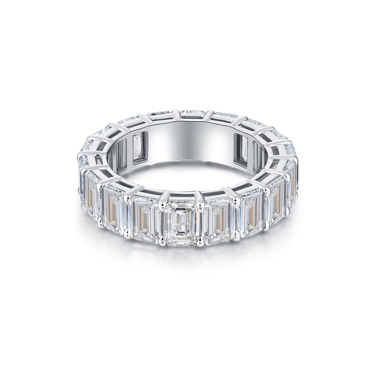 8 Carat Total Weight Luxury Emerald Cut Lab Grown Diamond Full Eternity Wide Wedding Band Baguette Ring-Light Mark
