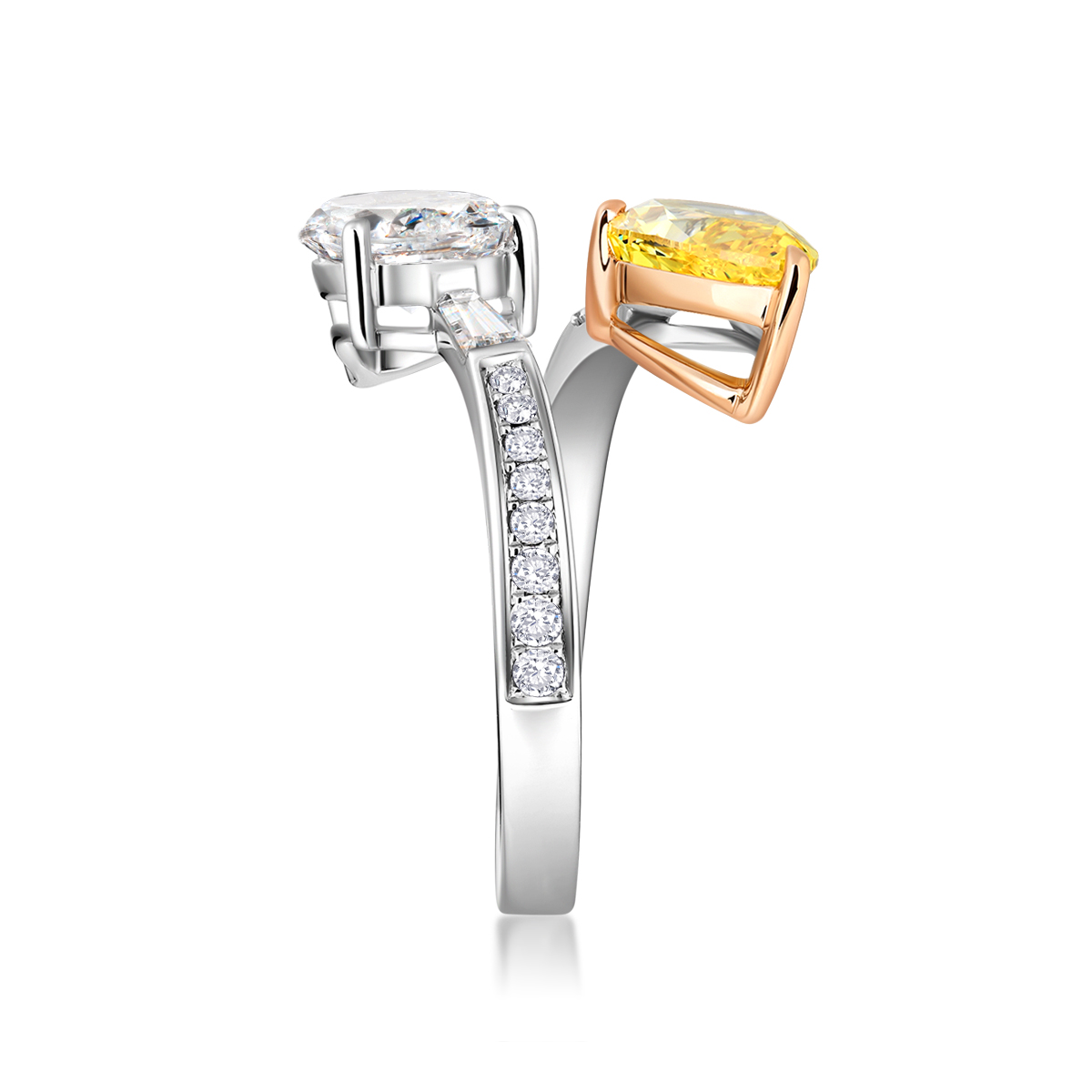 1.5 Carat Main Stone Yellow and White Lab Grown Diamond Toi Et Moi Ring in 18k Gold（3.3 Ct Tw）
