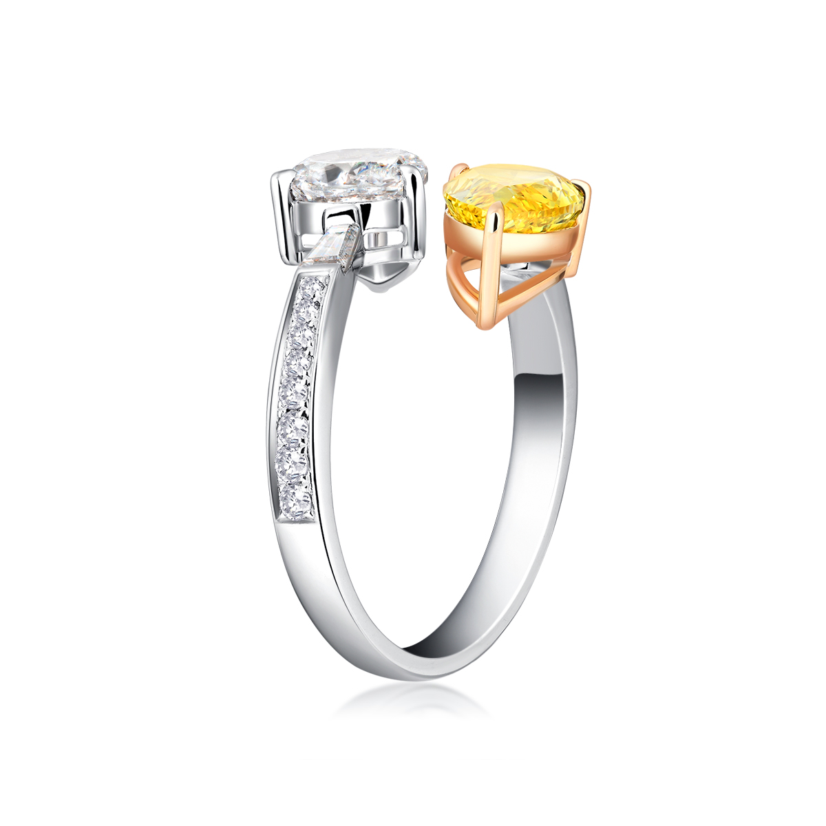 1.5 Carat Main Stone Yellow and White Lab Grown Diamond Toi Et Moi Ring in 18k Gold（3.3 Ct Tw）