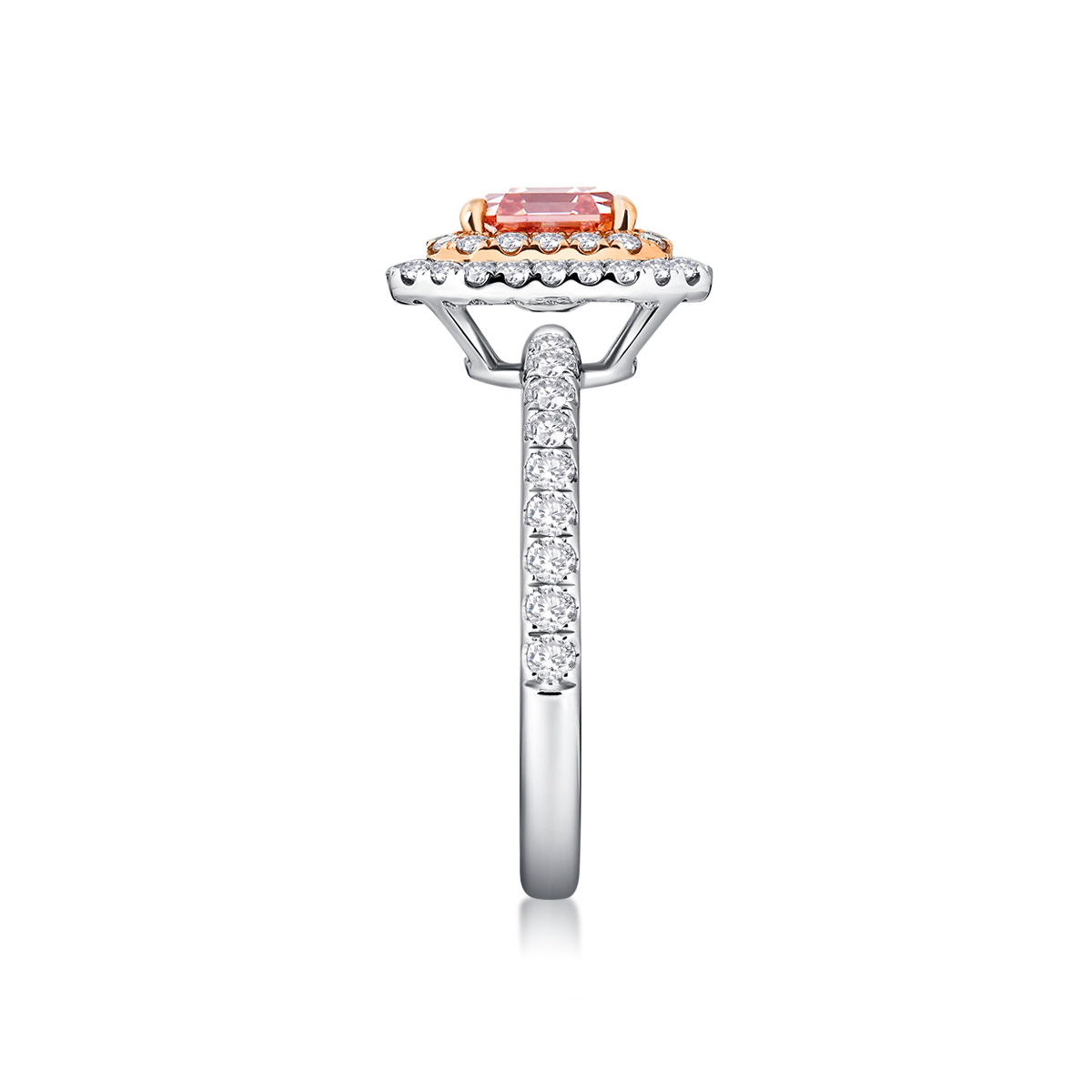 1 Carat Pink Radiant Cut Lab Grown Diamond Center Stone Double Halo Enagegement Ring in 18k Gold ( 1.5 Ct Tw)-Light Mark