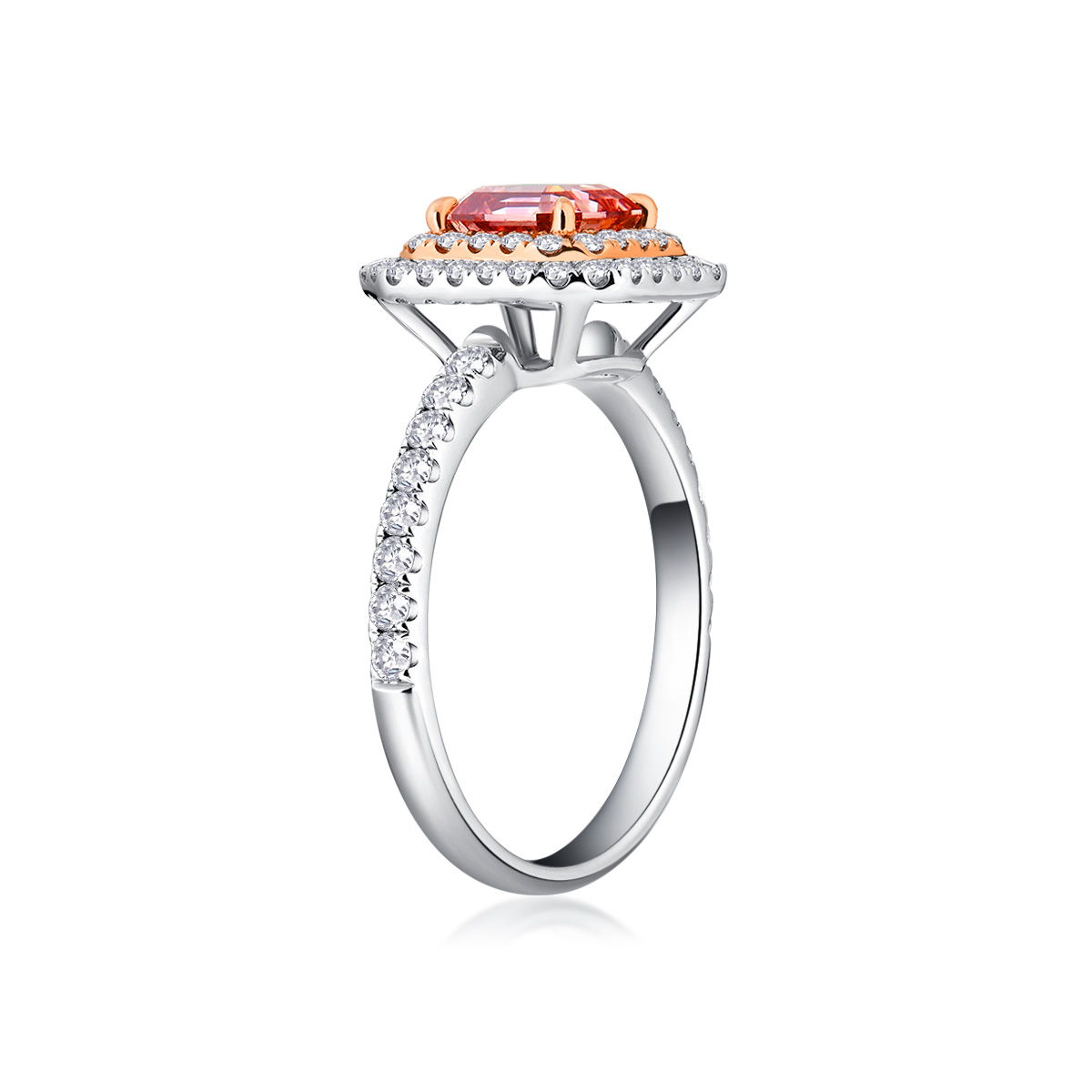 1 Carat Pink Radiant Cut Lab Grown Diamond Center Stone Double Halo Enagegement Ring in 18k Gold ( 1.5 Ct Tw)-Light Mark