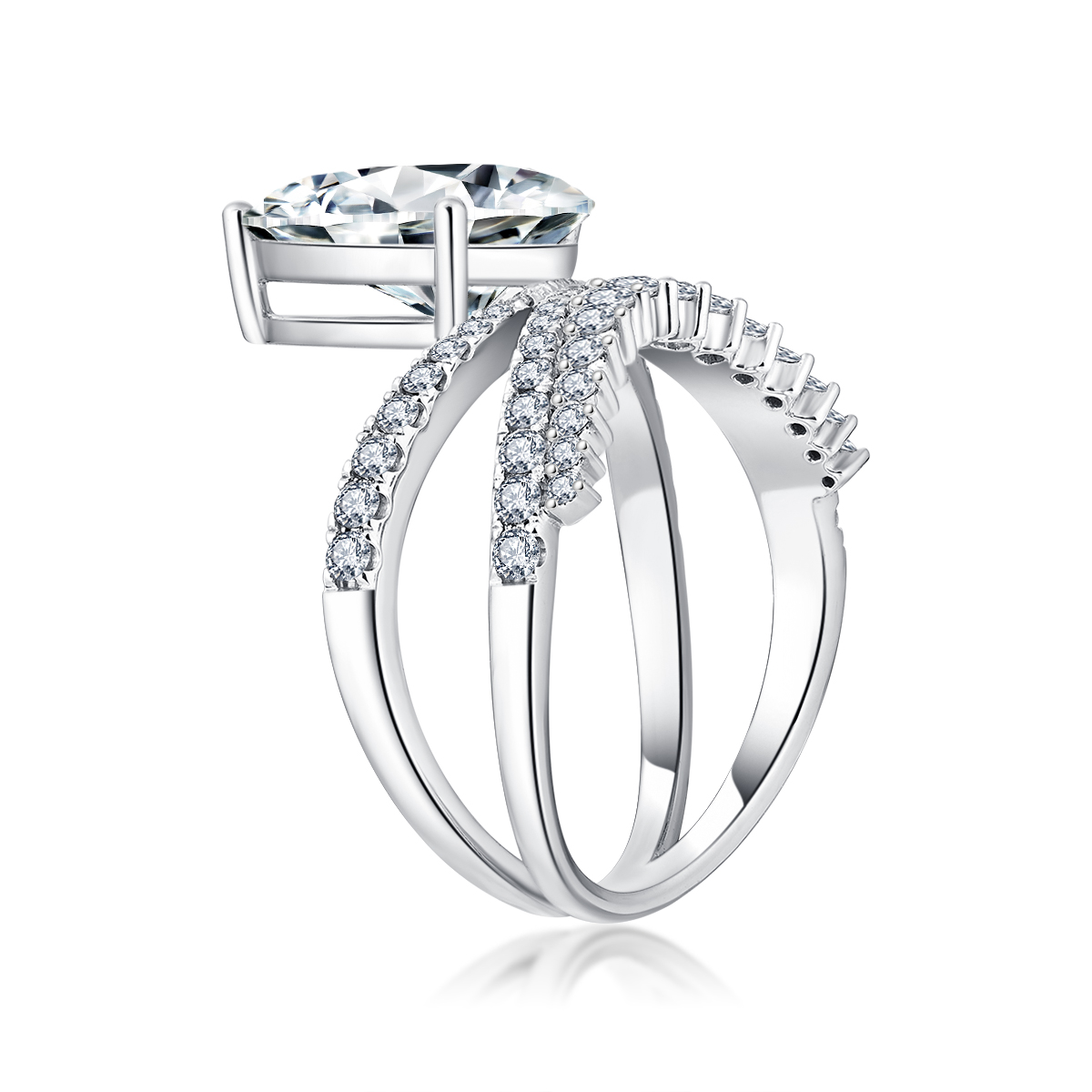 2.5 Carat Center Stone Pear Cut Lab Grown Diamond Split Shank Engagement Ring(3.1 Ct Tw)
