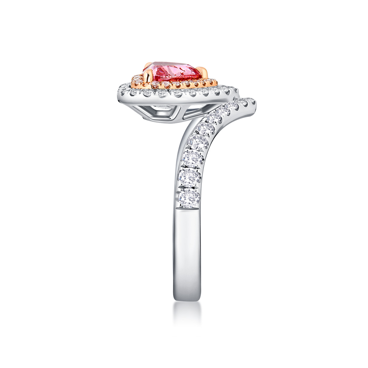 Pink Heart Cut Lab Grown Diamond V-Shape Doouble Halo Engagement Ring in 18k Gold  ( 1.3 Ct Tw)