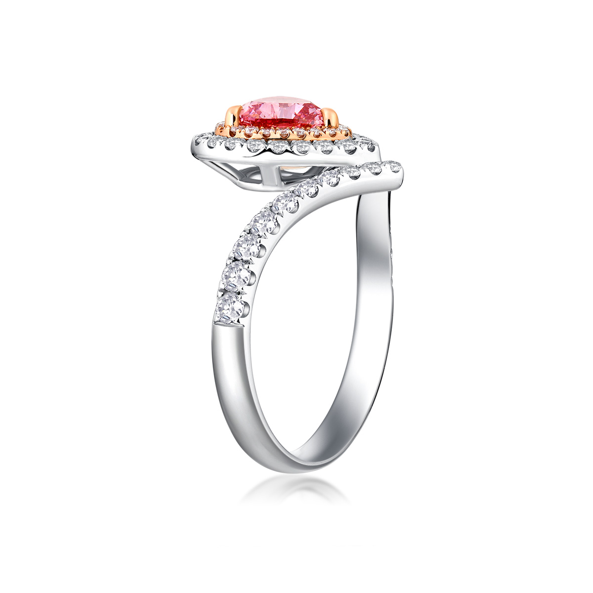 Pink Heart Cut Lab Grown Diamond V-Shape Doouble Halo Engagement Ring in 18k Gold  ( 1.3 Ct Tw)