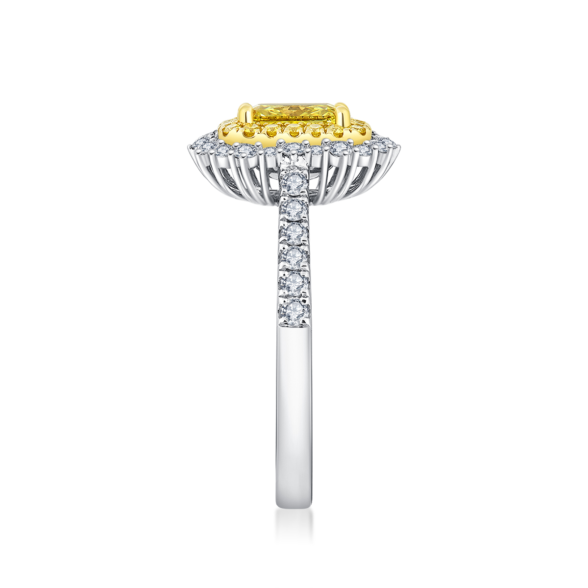 0.8 Carat Center Stone Yellow Radiant Cut Lab Grown Diamond Halo Engagement Ring (1.4 Ct. Tw)