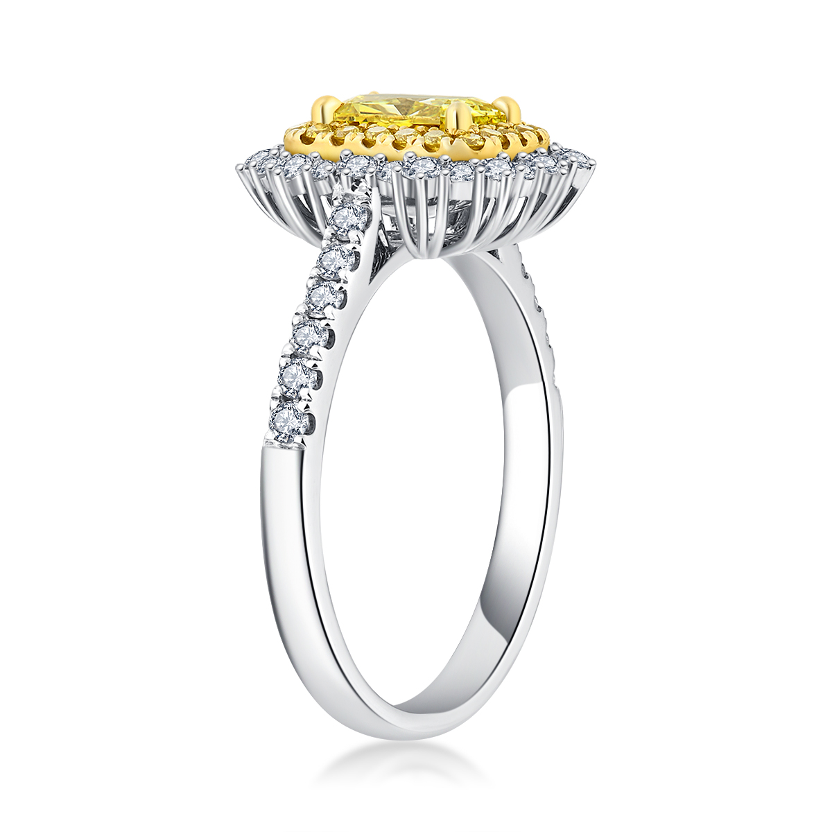 0.8 Carat Center Stone Yellow Radiant Cut Lab Grown Diamond Halo Engagement Ring (1.4 Ct. Tw)