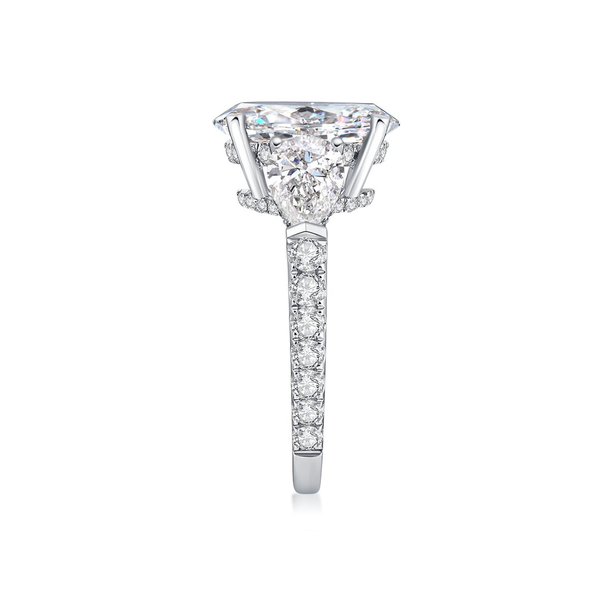 3 Carat Center Stone Oval Cut Three Stone Lab Grown Diamond Hidden Halo Engagement Ring  (4.9 Ct Tw)-Light Mark