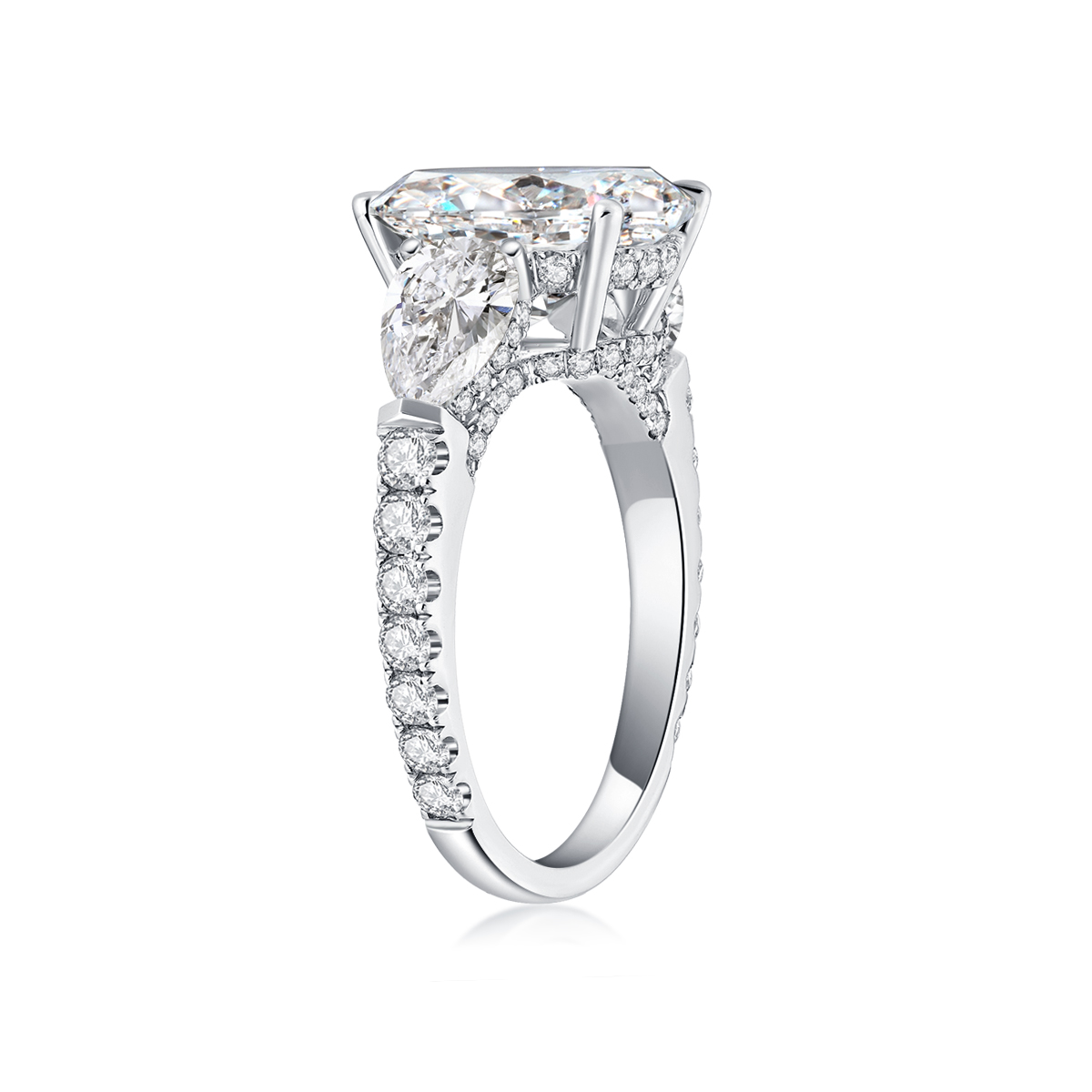 3 Carat Center Stone Oval Cut Three Stone Lab Grown Diamond Hidden Halo Engagement Ring  (4.9 Ct Tw)-Light Mark