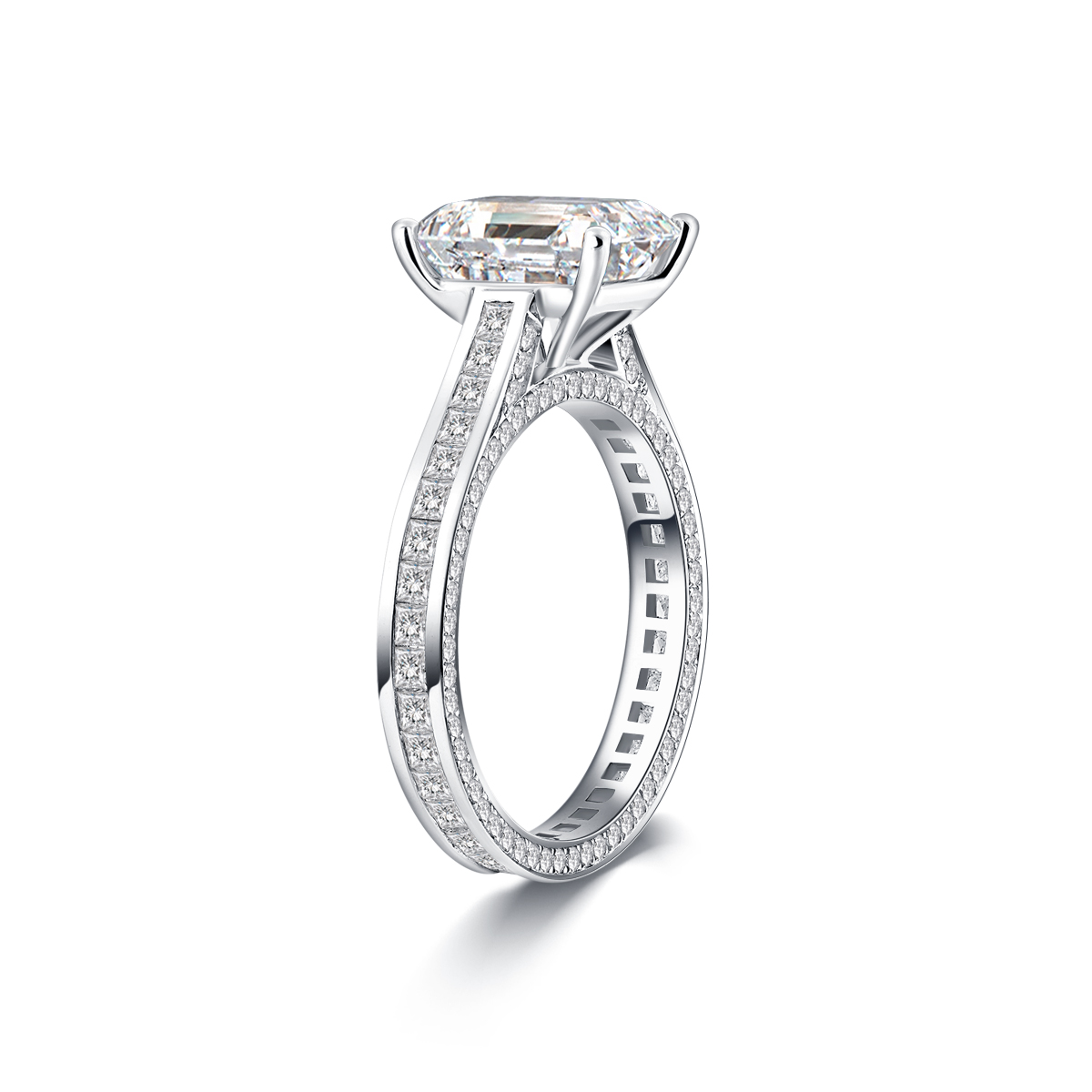 3 Carat Center Stone Emerald Cut Lab Grown Diamond Channel Set Engagement Ring (4.4 Ct. Tw)