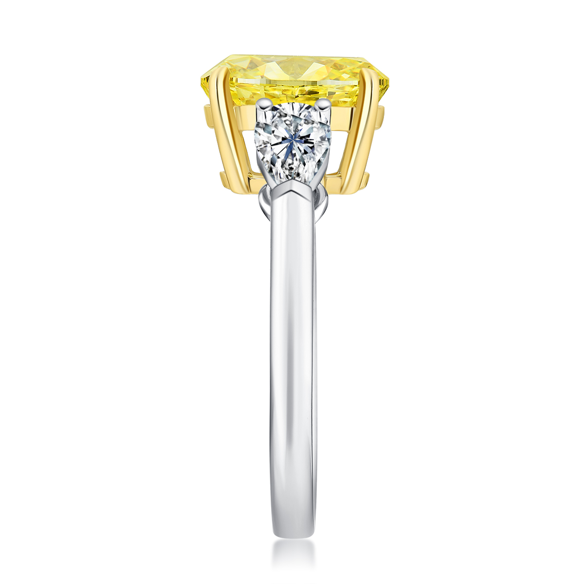 2.4 Carat Center Stone Yellow and White Oval Cut Three Stone Lab Grown Diamond Engagement Ring (3 Ct Tw)-Light Mark