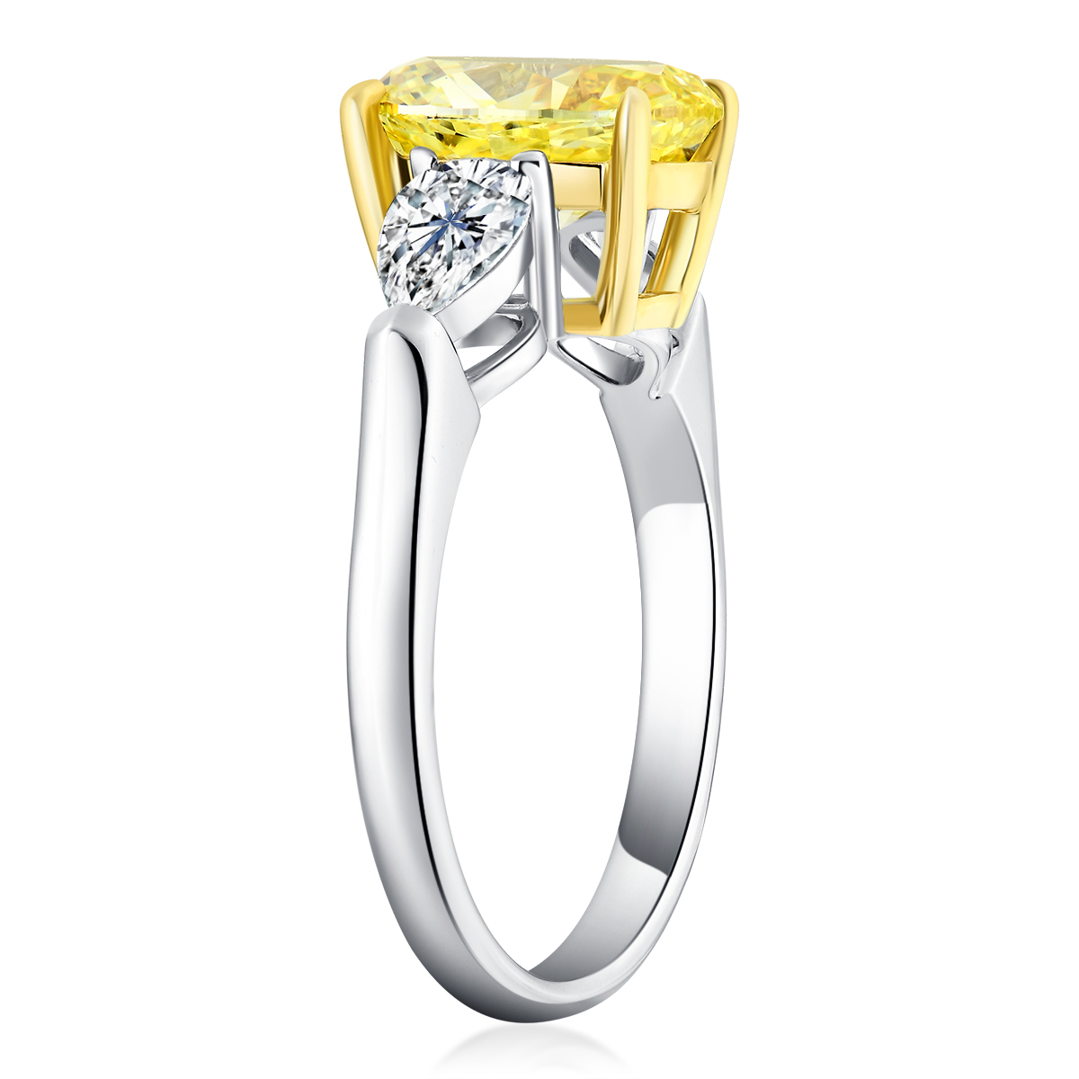 2.4 Carat Center Stone Yellow and White Oval Cut Three Stone Lab Grown Diamond Engagement Ring (3 Ct Tw)-Light Mark