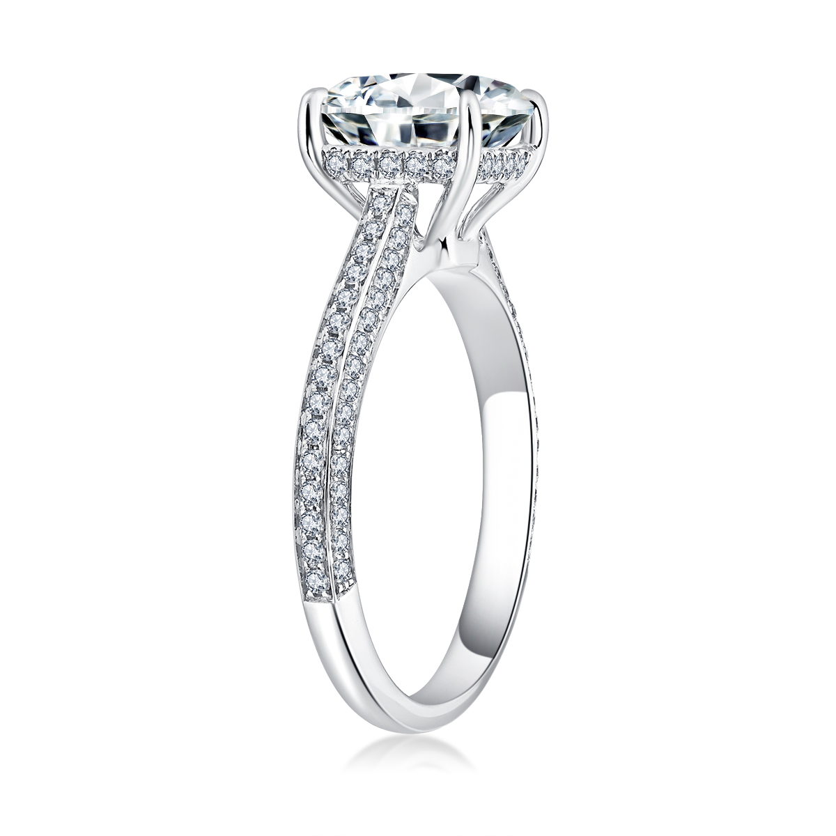 2 Carat Center Stone Radiant Cut Lab Grown Diamond Channel Set Engagement Ring In 18k White Gold (2.4 Ct Tw)-Light Mark