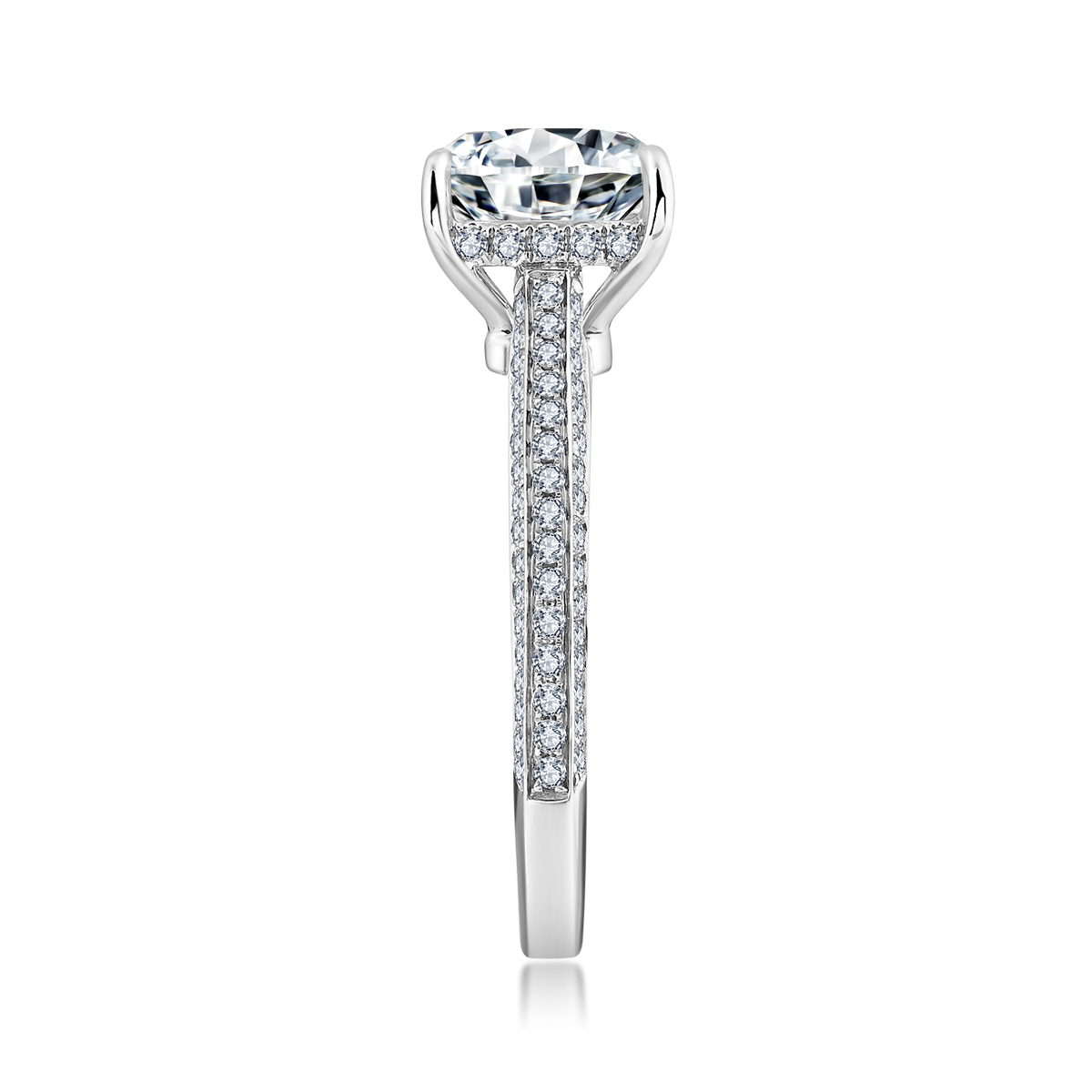2 Carat Center Stone Radiant Cut Lab Grown Diamond Channel Set Engagement Ring In 18k White Gold (2.4 Ct Tw)-Light Mark