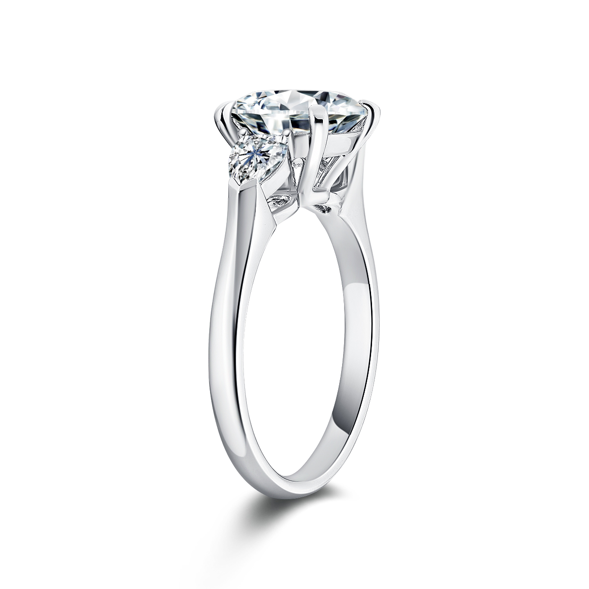 2 Carat Center Stone Oval Cut Lab Grown Diamond Modern Three Stone Engagement Ring (2.4 Ct. Tw.) 