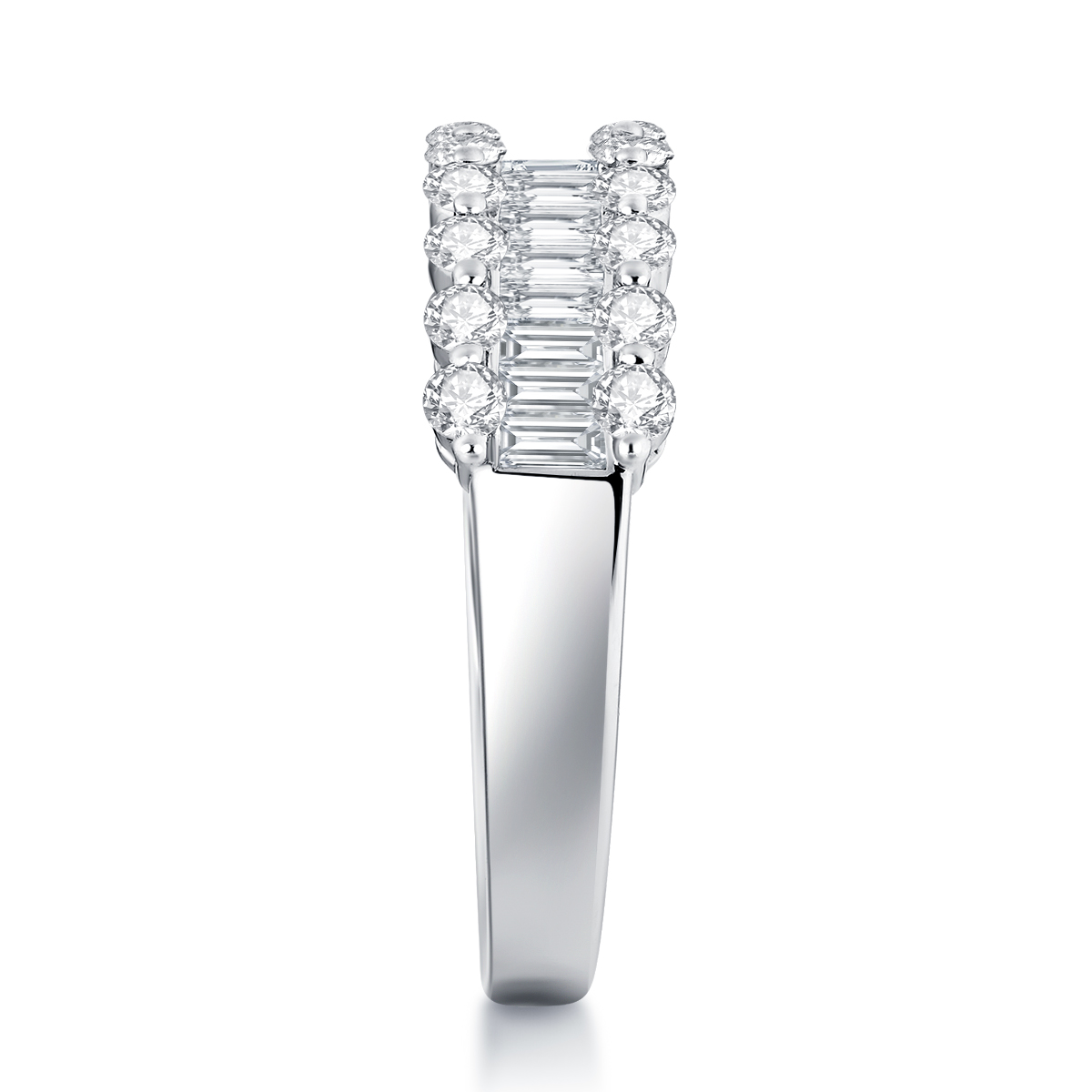 1.2 Carat Total Weight 3 Row Baguette Lab Grown Diamond Wedding Ring Half Eternity Band Ring In 18k White Gold-Light Mark