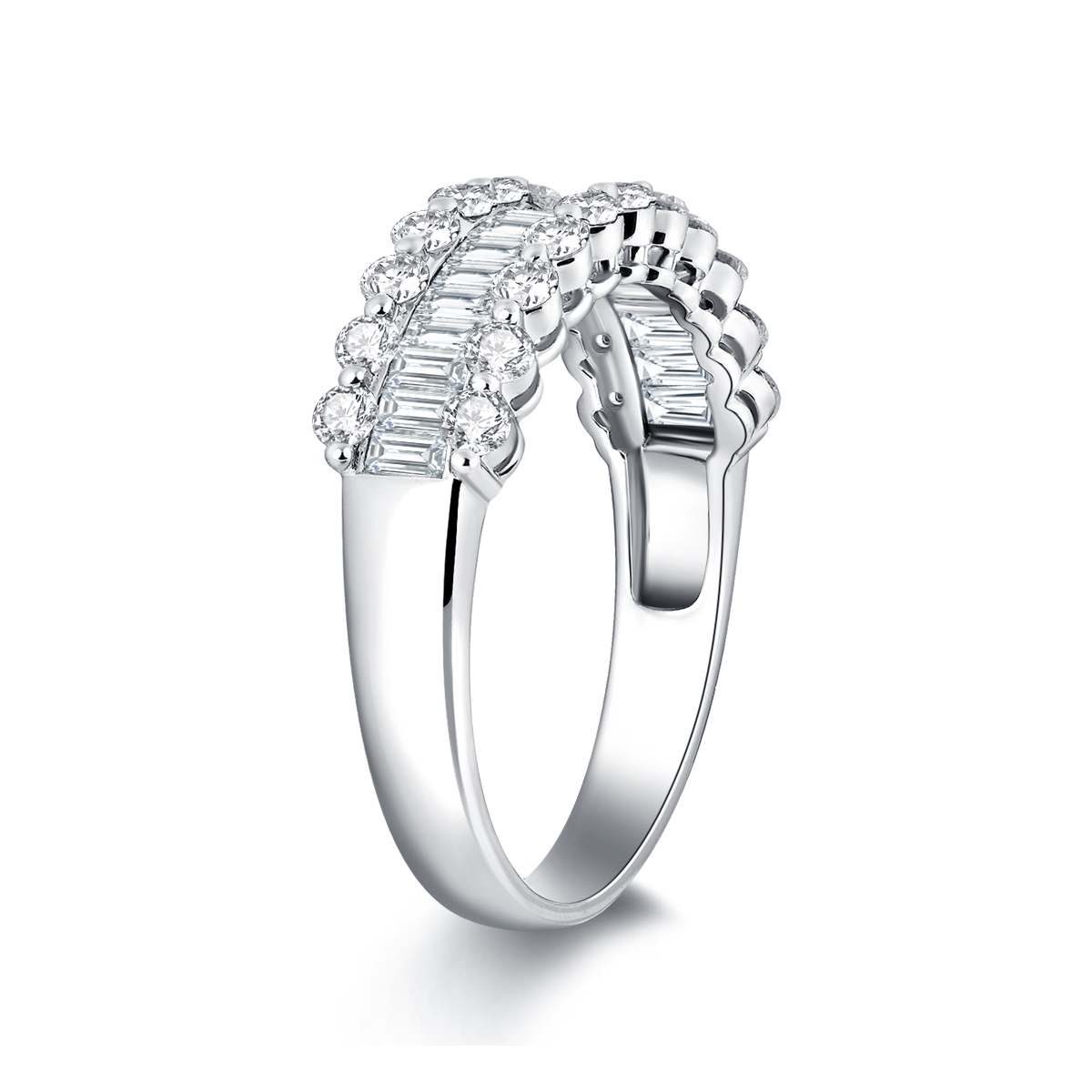 1.2 Carat Total Weight 3 Row Baguette Lab Grown Diamond Wedding Ring Half Eternity Band Ring In 18k White Gold-Light Mark