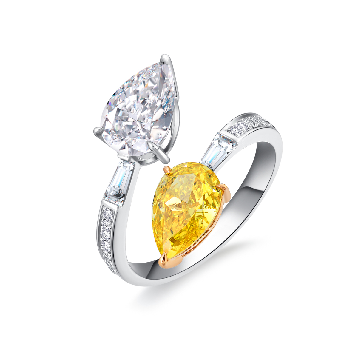 1.5 Carat Main Stone Yellow and White Lab Grown Diamond Toi Et Moi Ring in 18k Gold（3.3 Ct Tw）