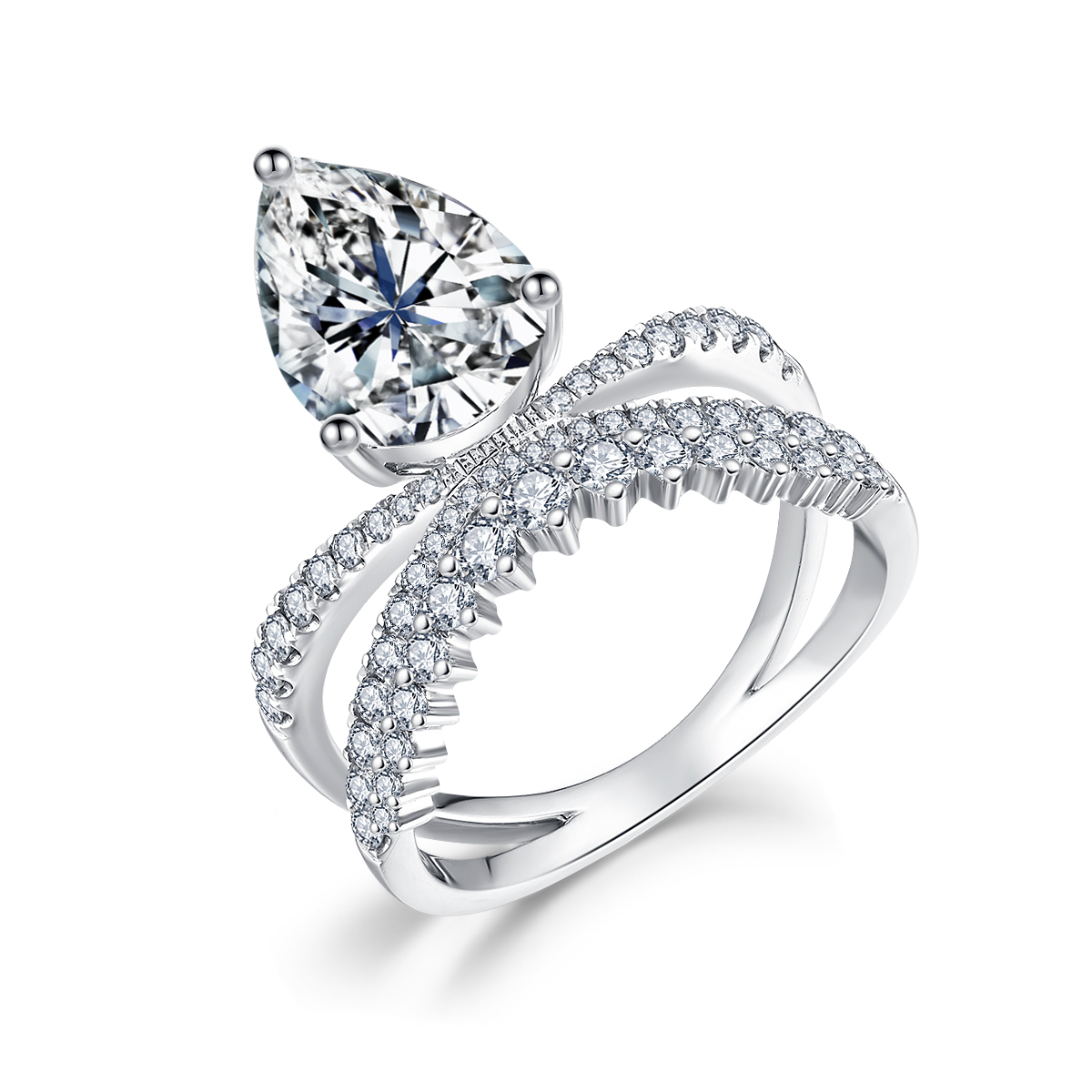 2.5 Carat Center Stone Pear Cut Lab Grown Diamond Split Shank Engagement Ring(3.1 Ct Tw)