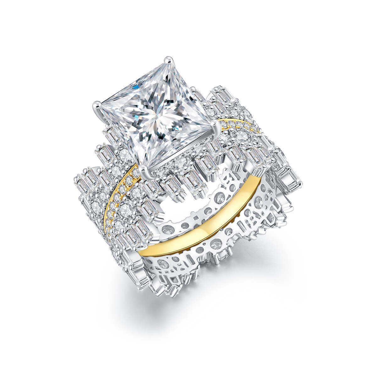 4 Carat Center Stone High Luxury Princess Cut Lab Grown Diamond Modern Engagement Ring (8.5 Ct Tw)-Light Mark