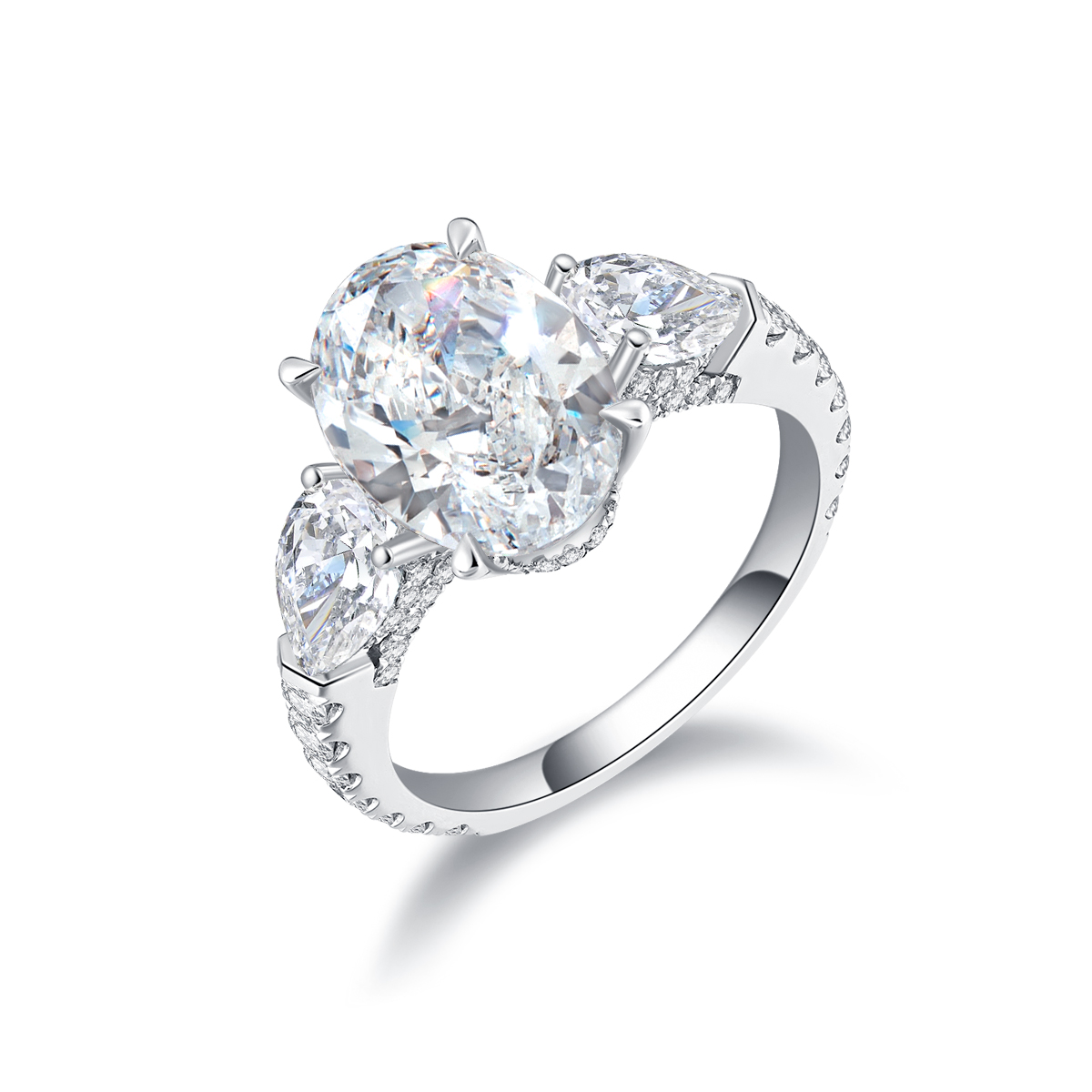 3 Carat Center Stone Oval Cut Three Stone Lab Grown Diamond Hidden Halo Engagement Ring  (4.9 Ct Tw)-Light Mark