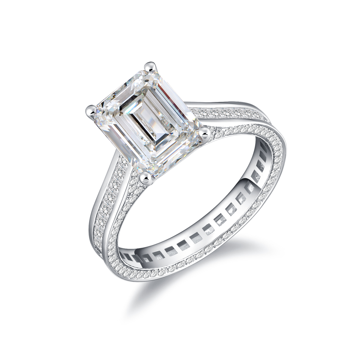 3 Carat Center Stone Emerald Cut Lab Grown Diamond Channel Set Engagement Ring (4.4 Ct. Tw)