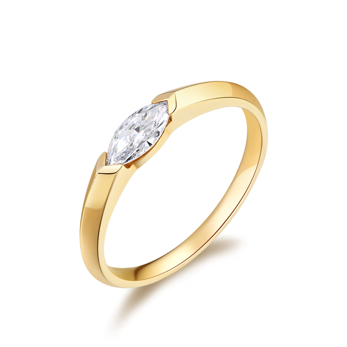 Exceptional Flush Set Marquise Cut Lab Grown Diamond Solitaire Ring in 18k Gold (0.3/ 0.5/ 1 Ct Tw)